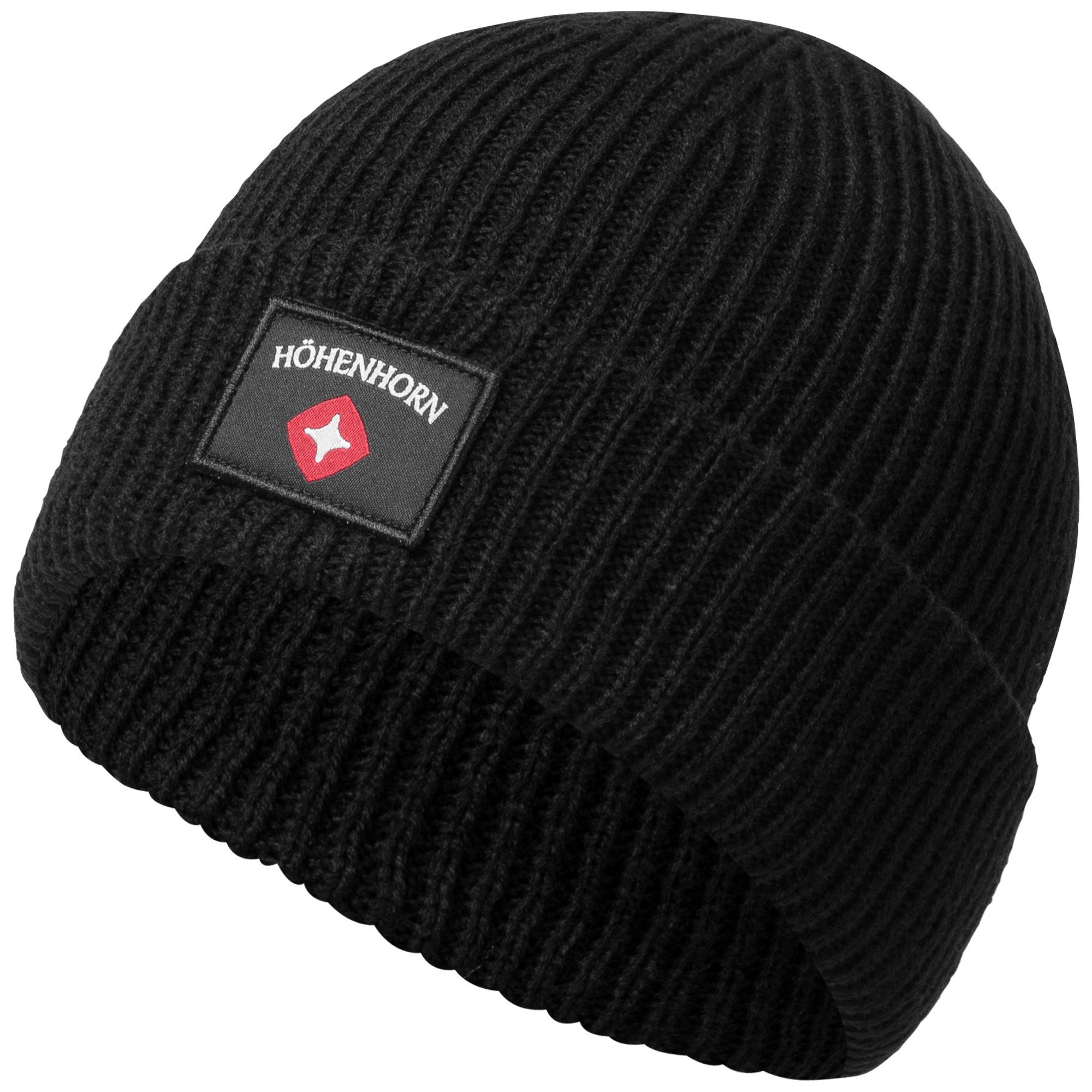 Höhenhorn Beanie Ronce Knitted Beanie Herren Damen Unisex Wintermütze Schwarz Mütze Strickmütze