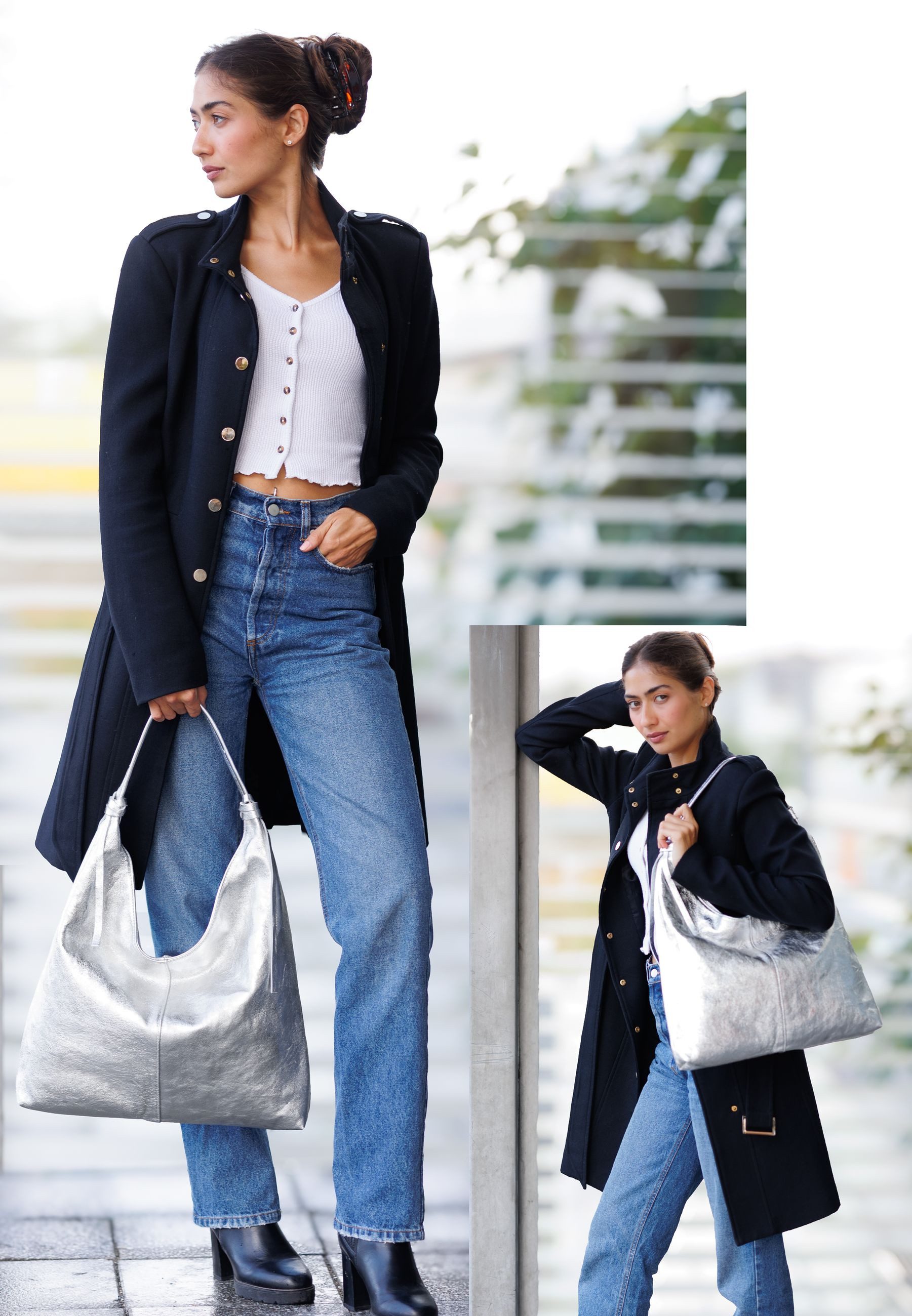 Caspar Schultertasche Lässige Leder Shopper große Damen Tasche - PREMIUM LINE- Modell No.817, leicht, elegant & unempfindlich - 100% Echtleder - Handmade in Italy