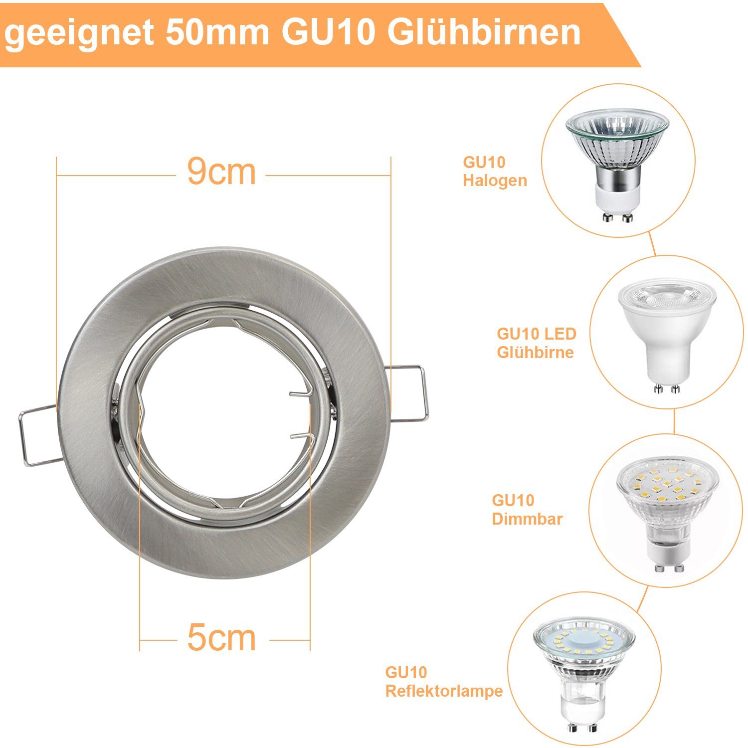 ZMH Einbauleuchte 12er mit ohne Nickel 30° Spot Leuchtmittel GU10 LED Fassungen Halogen