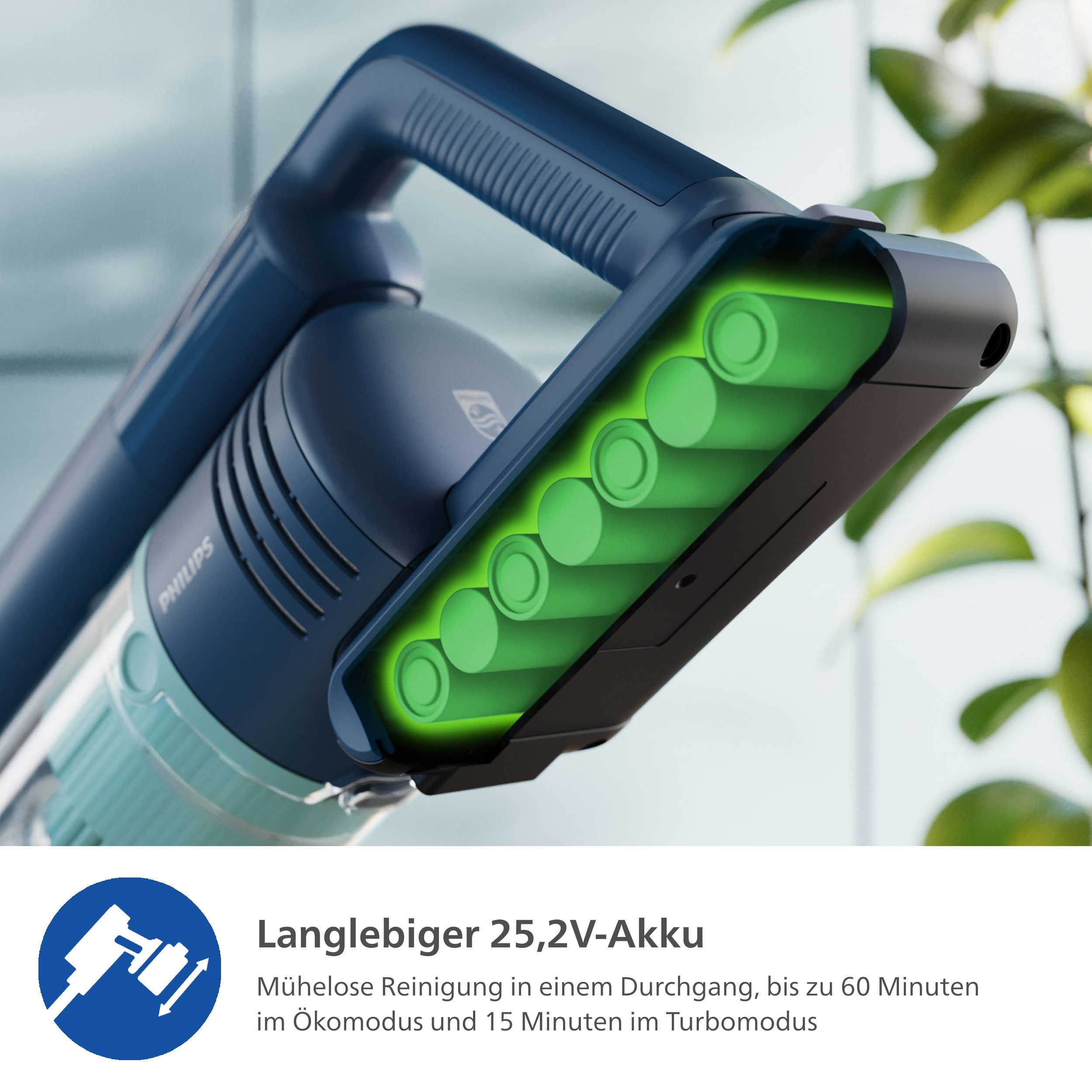 Philips Akku-Hand-und Stielstaubsauger XC5242/10 5000 Series „Teppichwunder“ mit Flexrohr, 50,4 W, beutellos, mit bis zu 60 Minuten Laufzeit und TriActive Multi – Bild 5 von 5