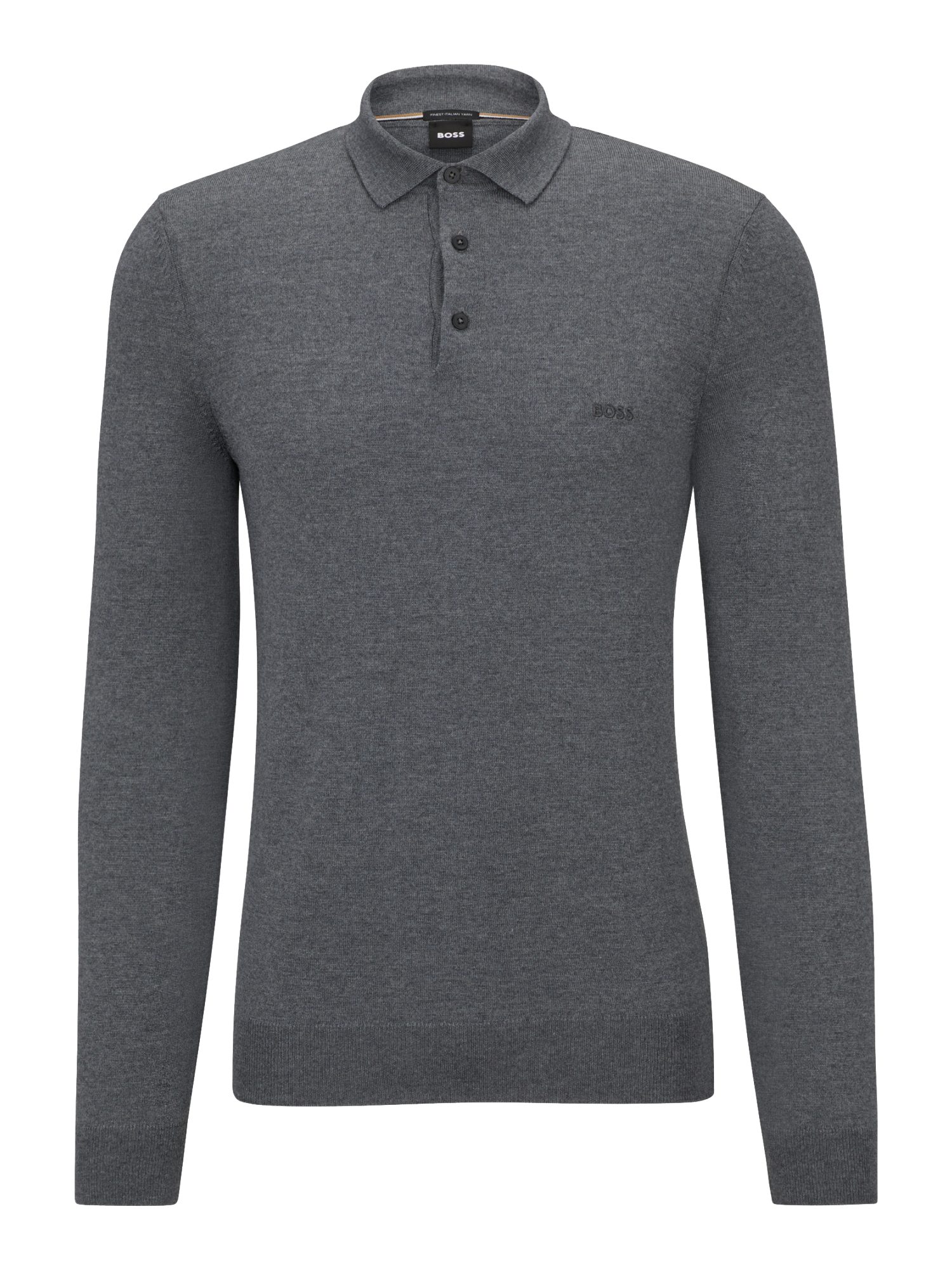 BOSS Strickpullover grau,Casual,Wolle,Unifarben,Polokragen,Lang,Gerade