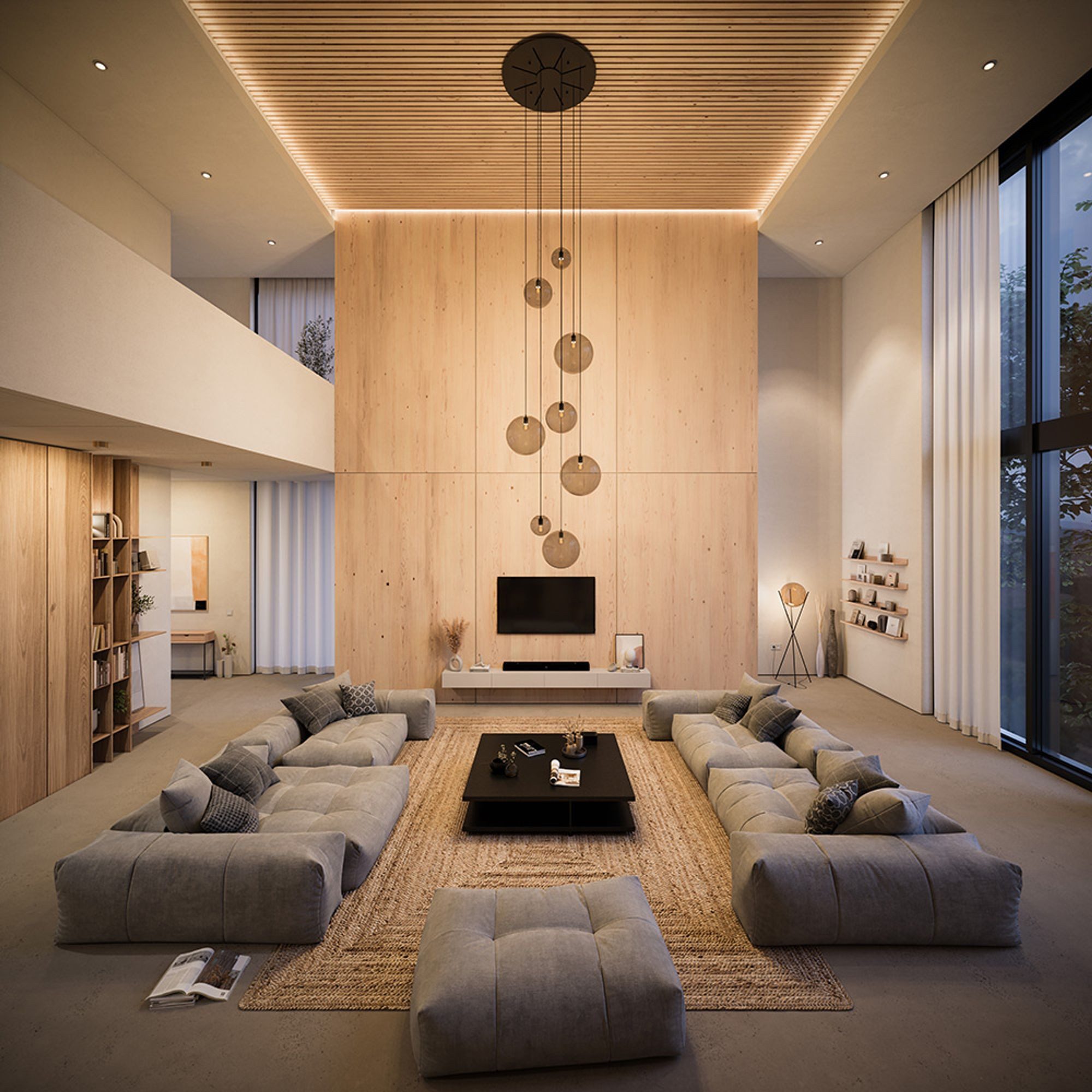 s.luce Pendelleuchte XL Galerieleuchte Orb 8-flammig mit Modular Baldachin Schwarz/Klar