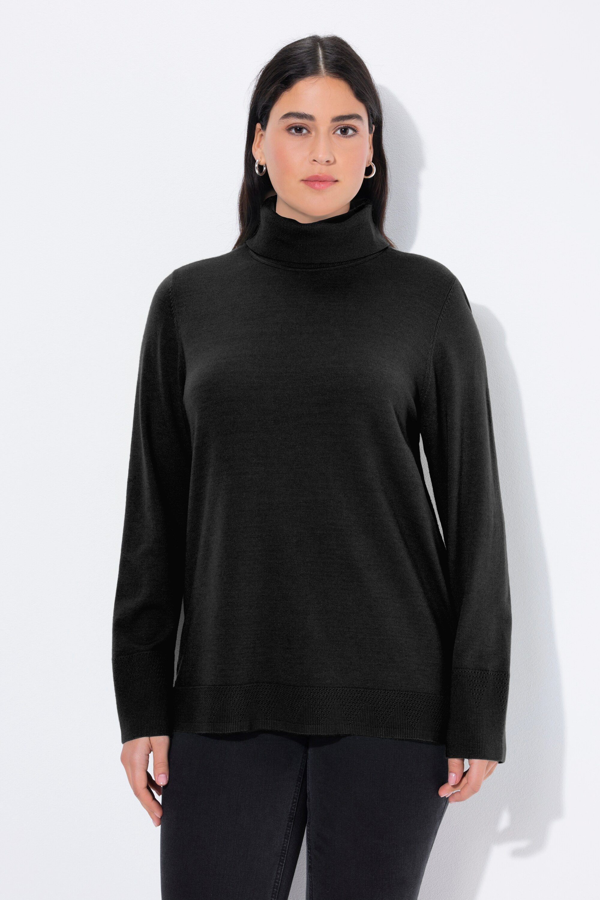 Ulla Popken Strickpullover Rollkragenpullover breite Rippbündchen Langarm günstig online kaufen