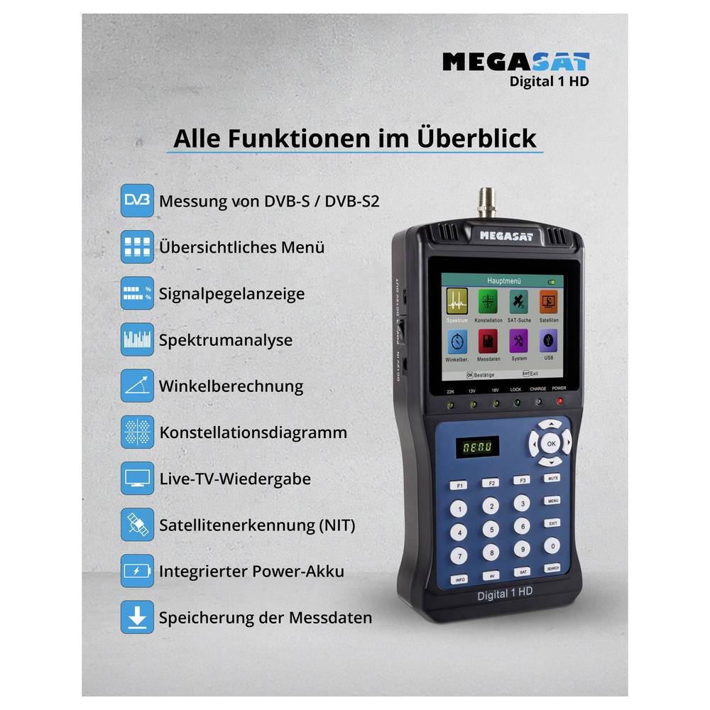 Megasat Satfinder Satmessgerät Digital 1 HD, LED-Anzeige