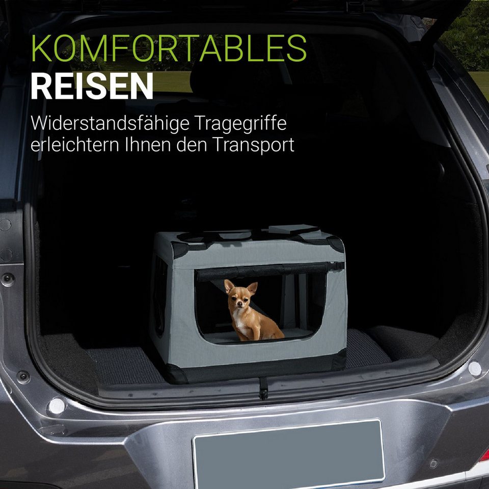 Thumbnail - Juskys Tiertransporttasche Lassie, mit Decke, Tasche, Griffen und Fressnapf