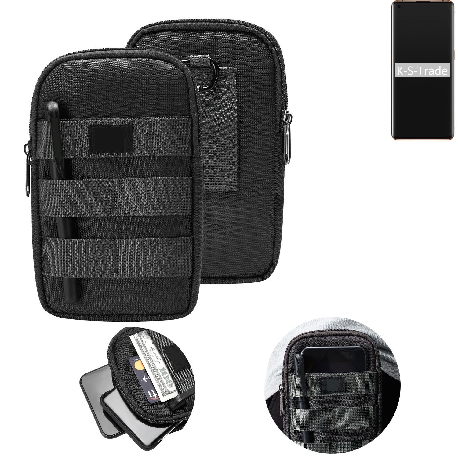 K-S-Trade Handyhülle für Oppo Find X2 Pro, Holster Gürtel Tasche Handy Tasche Schutz Hülle dunkel-grau viele