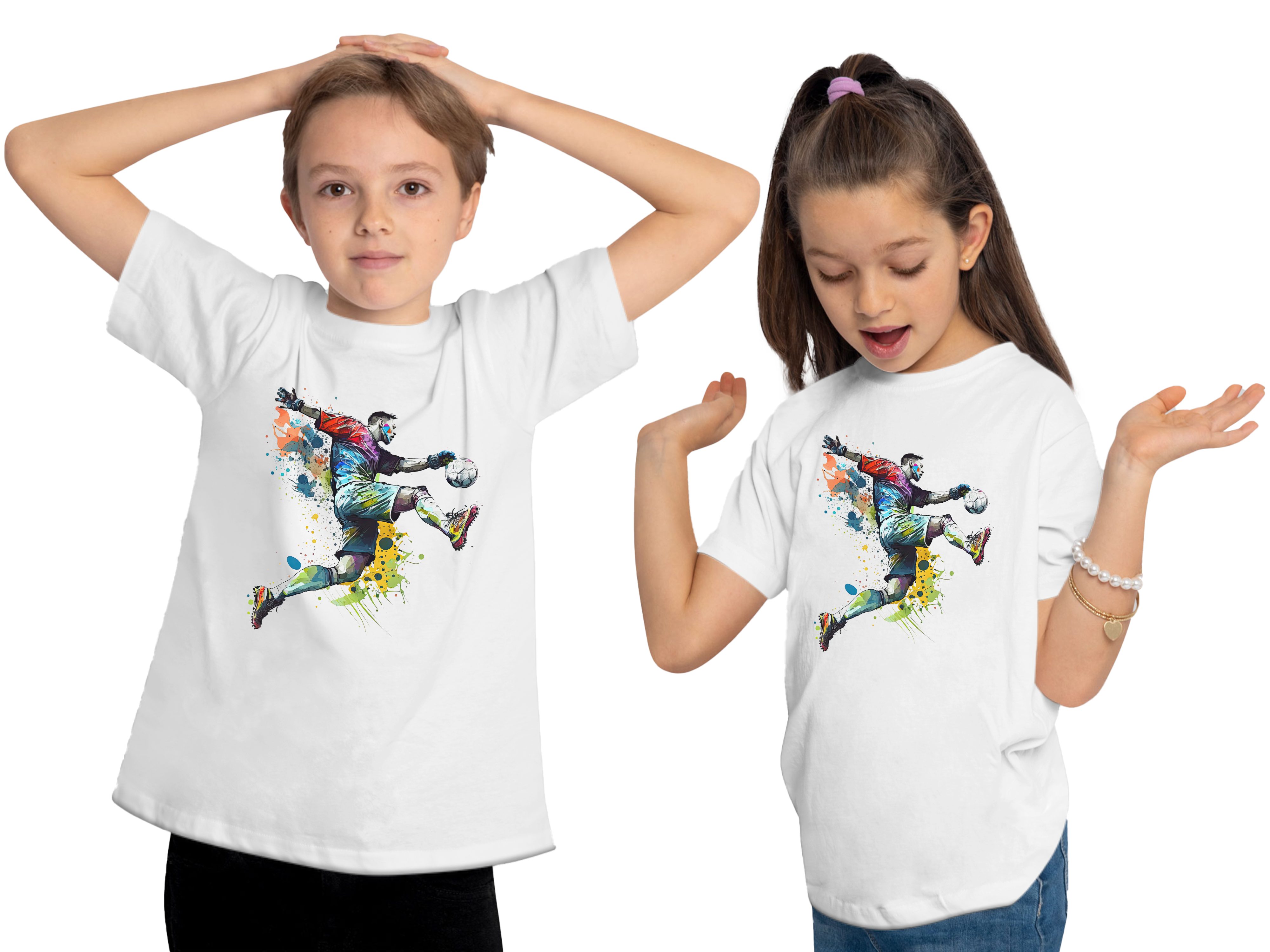 MyDesign24 T-Shirt Kinder Fussball Print Shirt - Torwart Bedrucktes Fussball T-Shirt i476