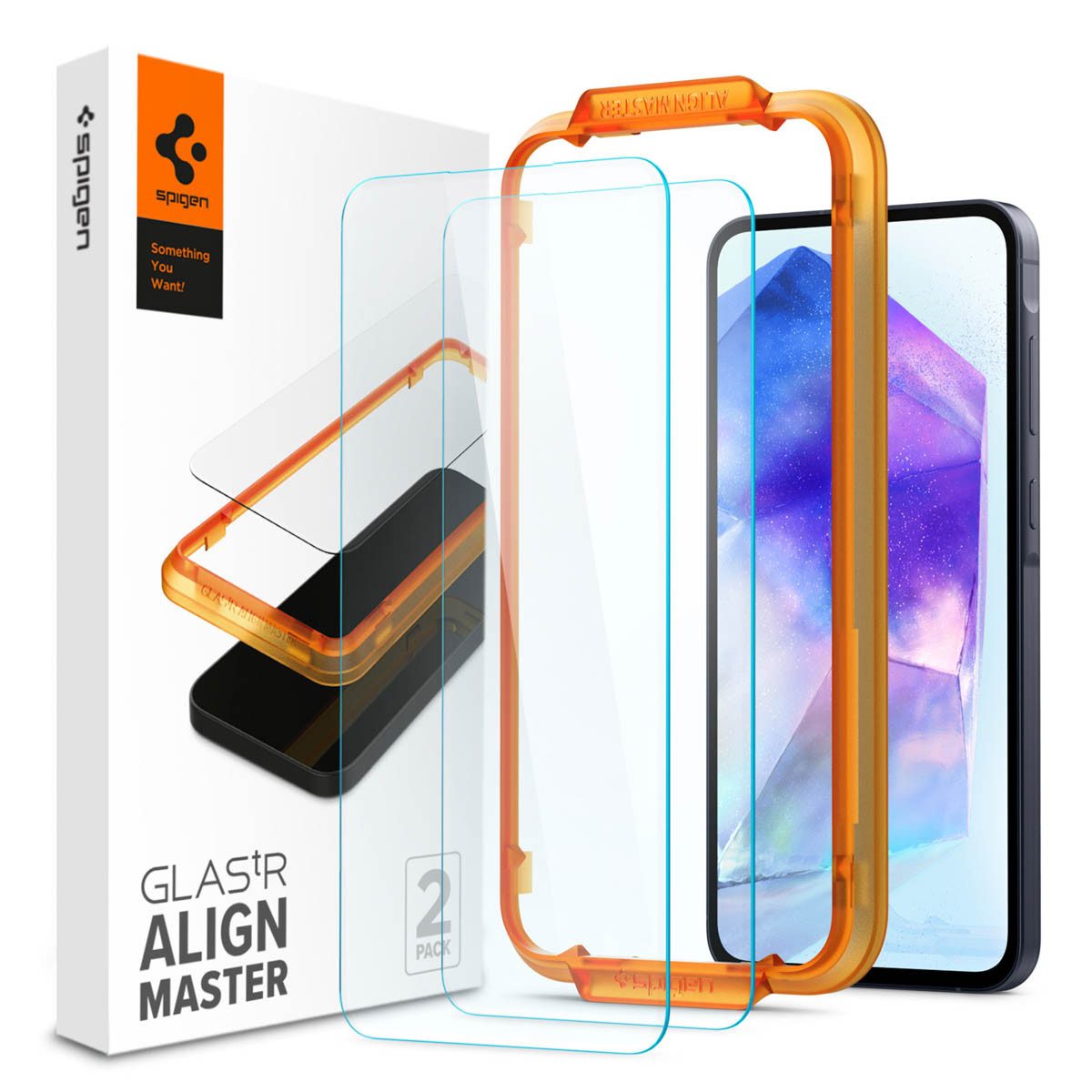 Spigen Displayschutzglas Spigen Displayschutzfolie 2er-Pack + Applicator Samsung Galaxy A55, 2 Stück
