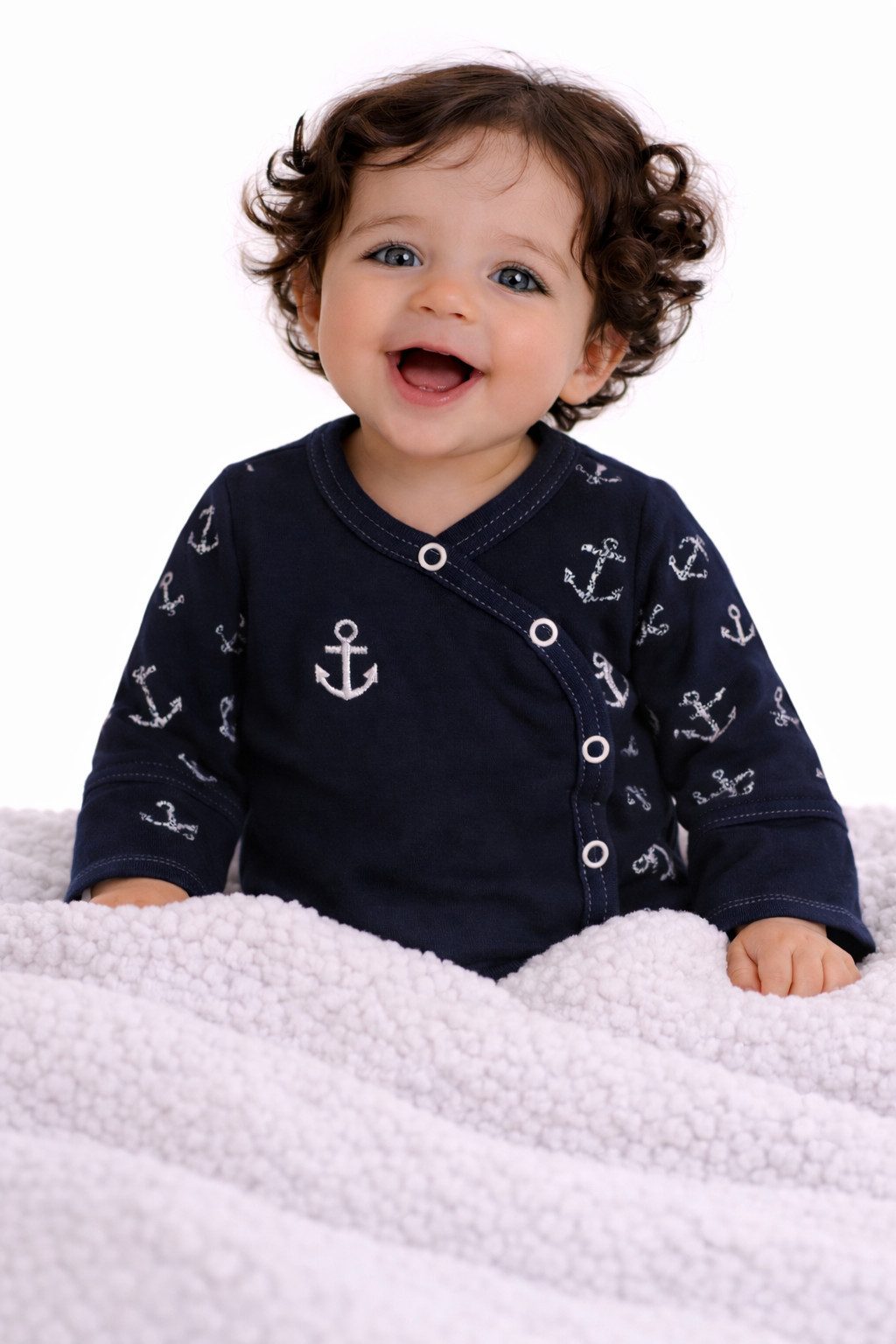 La Bortini Wickelbody Baby Body Wickelbody Kratzschutz in dunkelblau mit Anker aus reiner Baumwolle, gemustert, 44 50 56 62 68 74 80 86 92 98 104