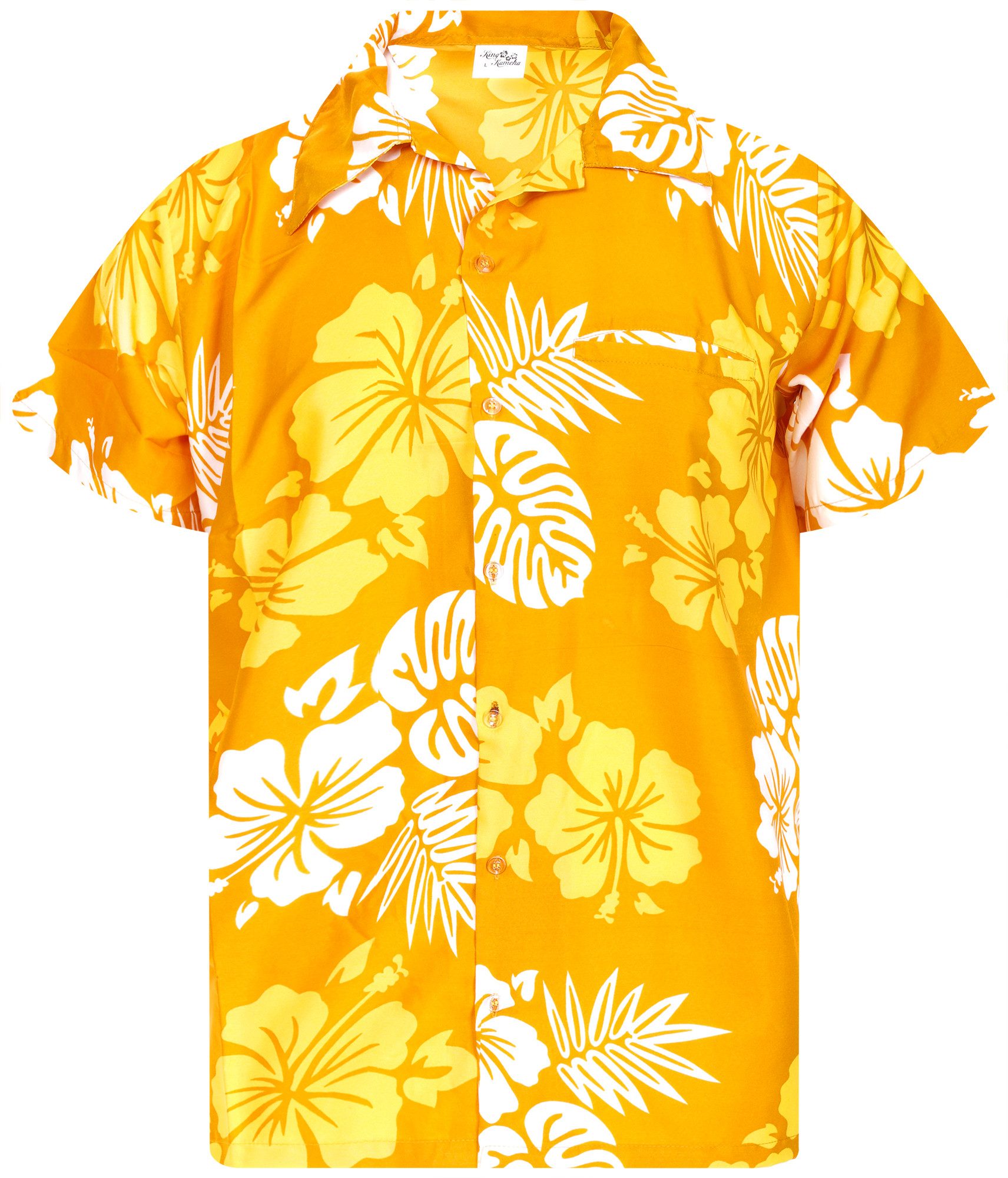 King Kameha Hawaiihemd Mono Hibiscus Funky Hawaii-Hemd Kurzarm Front-Tasche Stylish Unisex