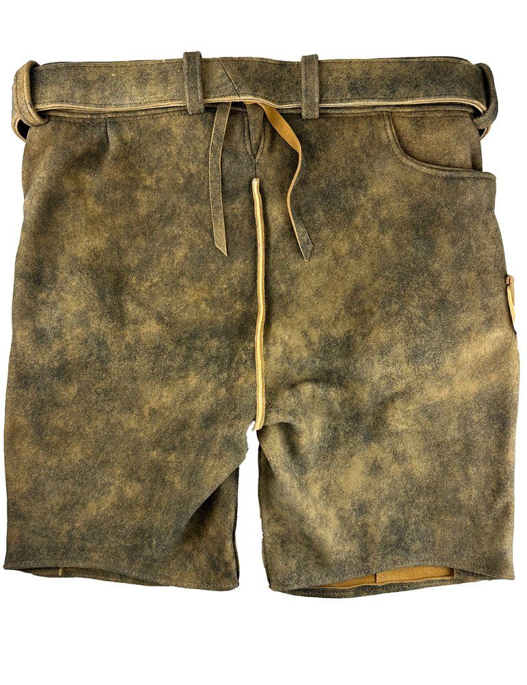 Buchberger Leder Trachtenlederhose 'Karl 1' mit Gürtel, Hirschleder Torf Grüner Stic