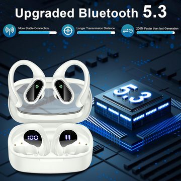 Poounur Sport Kabellos Bluetooth 5.3 Tiefer Bass, 50H ENC Mic Noise Cancelling In-Ear-Kopfhörer (Schnelles Laden dank USB-C Anschluss für ununterbrochenen Musikgenuss unterwegs, LED-Anzeige, USB-C, IP7 wasserdichte Ohrhörer Bluetooth)