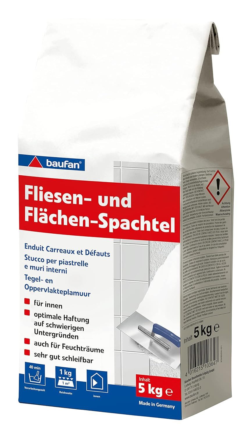 Spachtelmasse Fliesen- und Flächenspachtel 5 kg Spachtelmasse Fliesenspachtel Weiß