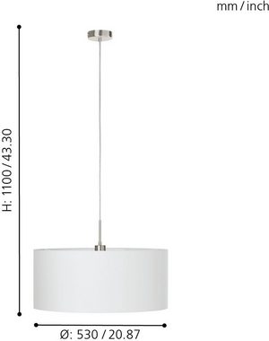 EGLO Hängeleuchte PASTERI, Leuchtmittel wechselbar, ohne Leuchtmittel, weiß / Ø53 x H110 cm / exkl. 1 x E27 (je max. 60W) / Lampe aus Stoff