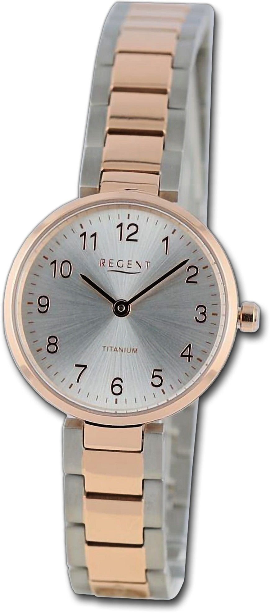 Regent Quarzuhr Regent Damen Armbanduhr Analog, Damenuhr Metallarmband rosegold, silber, rundes Gehäuse, groß (26mm)