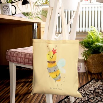 Mr. & Mrs. Panda Tragetasche Biene Blume - Gelb Pastell - Geschenk, Einkaufstasche, Baumwolltasche (1-tlg), Praktisch & Umweltfreundlich
