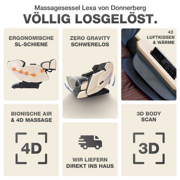 Donnerberg Massagesessel Lexa LX-096 (mit Wärmefunktion, 3D BODY SCAN und BIONISCHE AIR & 4D MASSAGE), Deutsche Stimmensteuerung, 12 Programme, 7 Massagetechniken, LED-Display