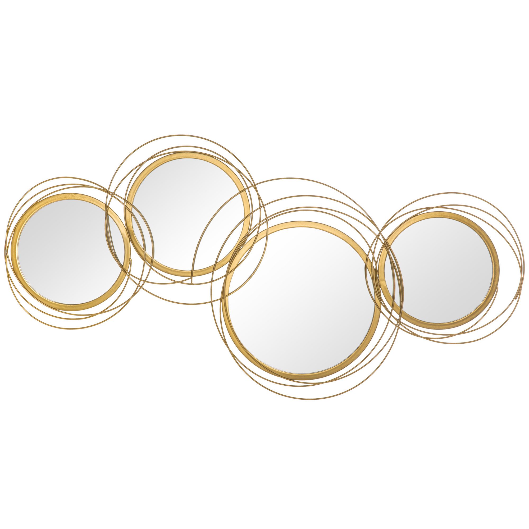 HOMCOM Wandbild Wandspiegel mit 4 runden Spiegeln, Wohnzimmerdeko, Flurspiegel, modern (Wanddeko, 1 St), Metall, Gold, 107 x 4 x 56 cm