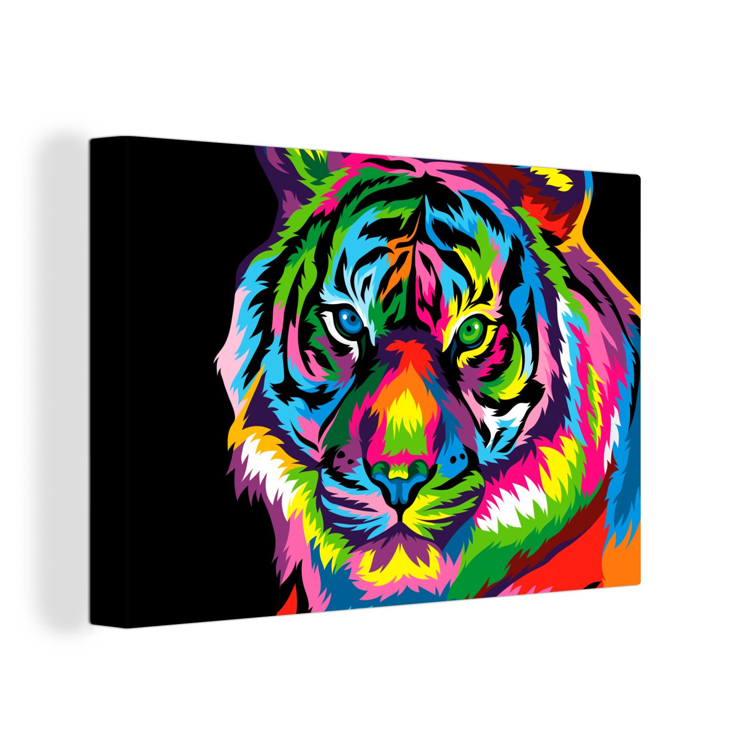 OneMillionCanvasses® Leinwandbild Tiger - Kopf - Regenbogen, (1 St), Wandbild Leinwandbilder, Aufhängefertig, Wanddeko, 30x20 cm