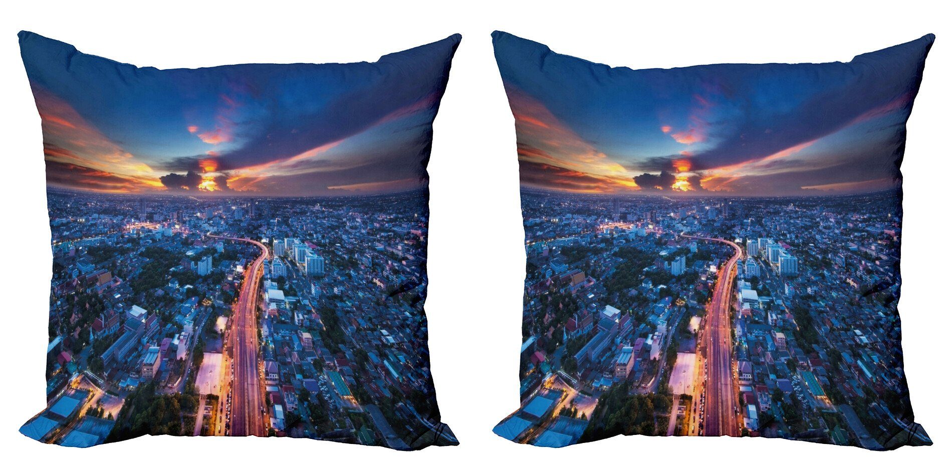 Stück), Thailand Modern Abakuhaus Accent Städtisch Doppelseitiger Skyline Bangkok Kissenbezüge (2 Digitaldruck,