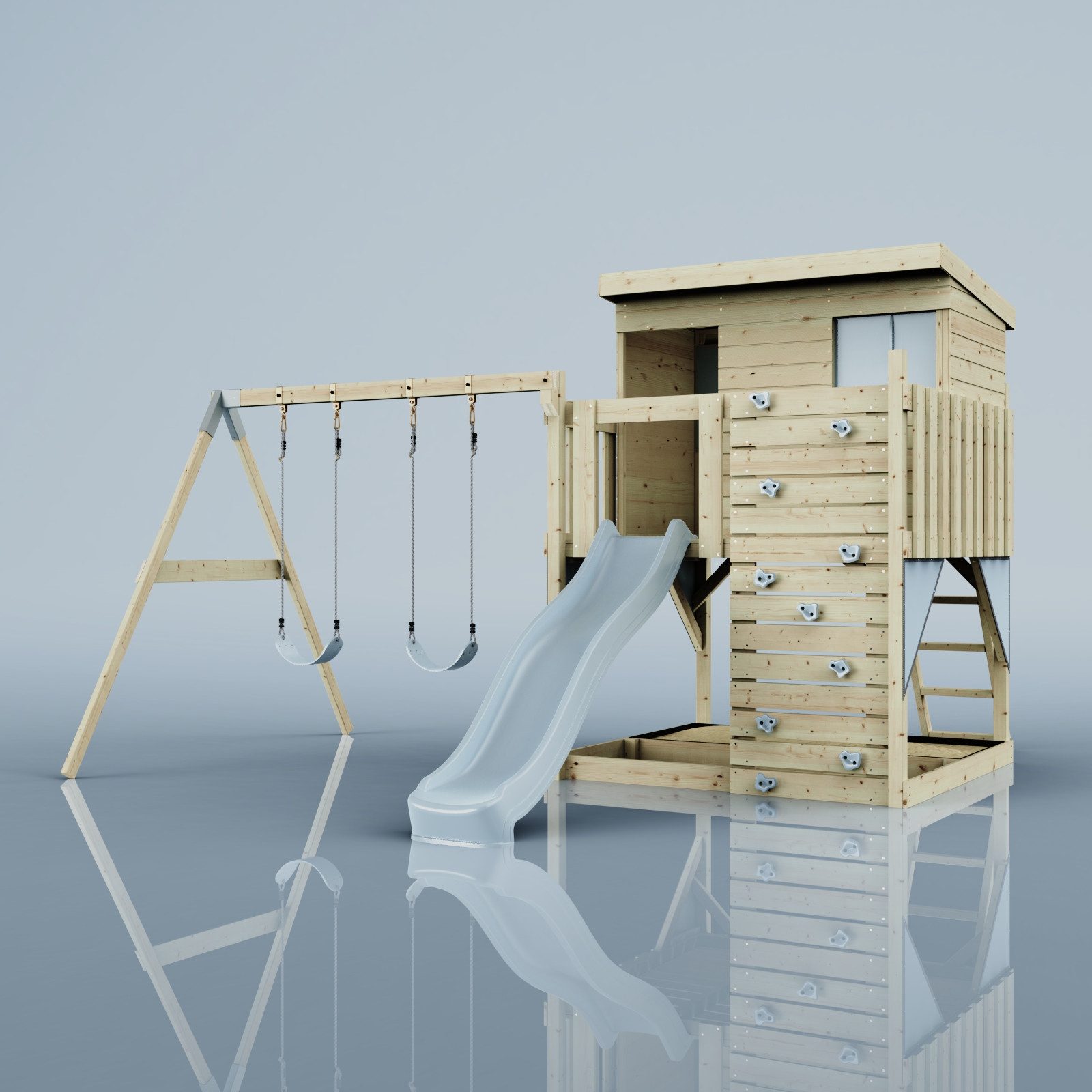 PolarPlay Spielturm Nils, Eisblau - Kinderschaukel