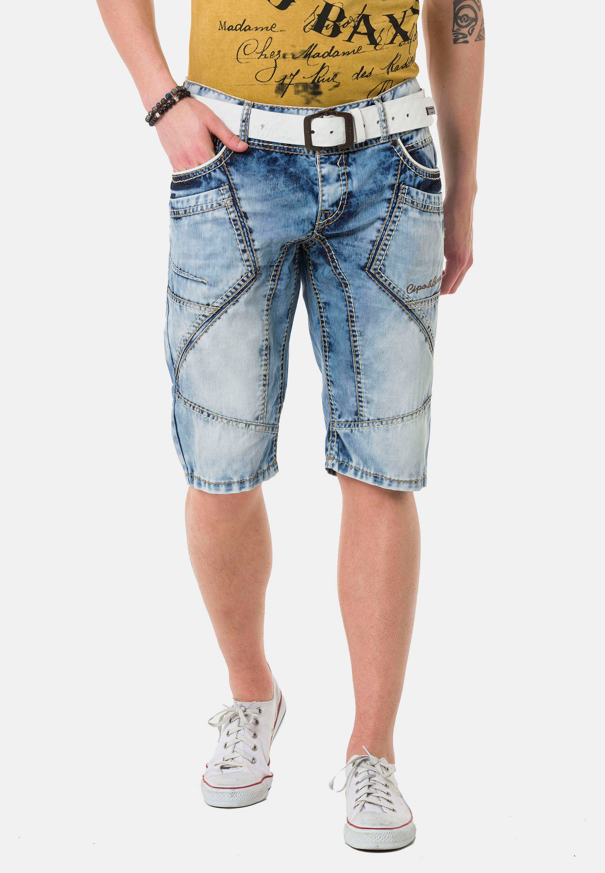 Shorts auffälligen & Ziernähten Cipo mit Baxx