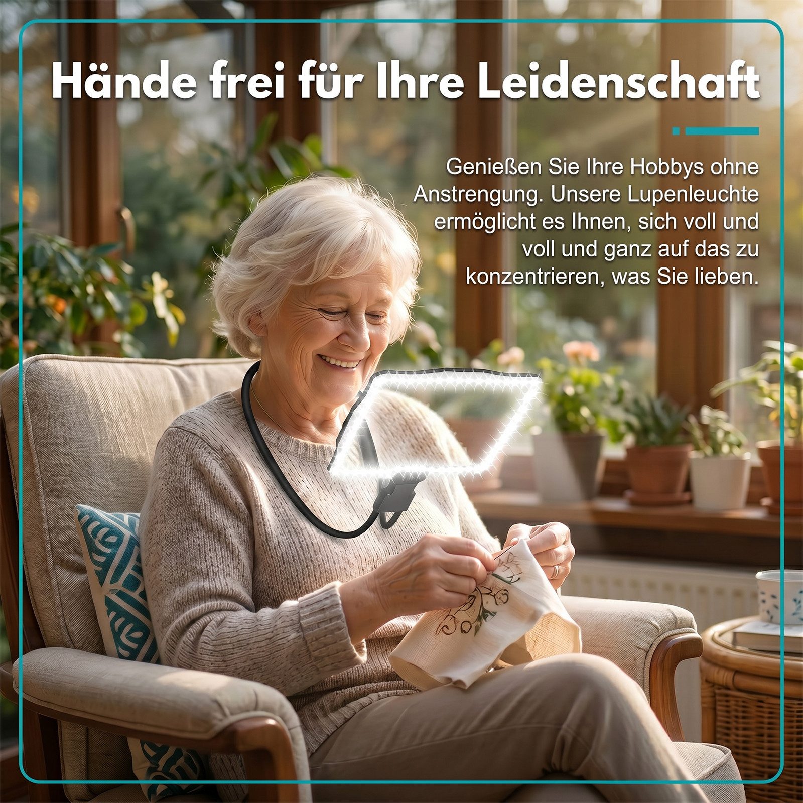 AKKEE Umhängelupe 10X Wiederaufladbare Lupe mit Licht Hängenden Hals Standlupe, für Senioren Groß, Flexible Schwanenhalslupe zum Lesen, Reparieren