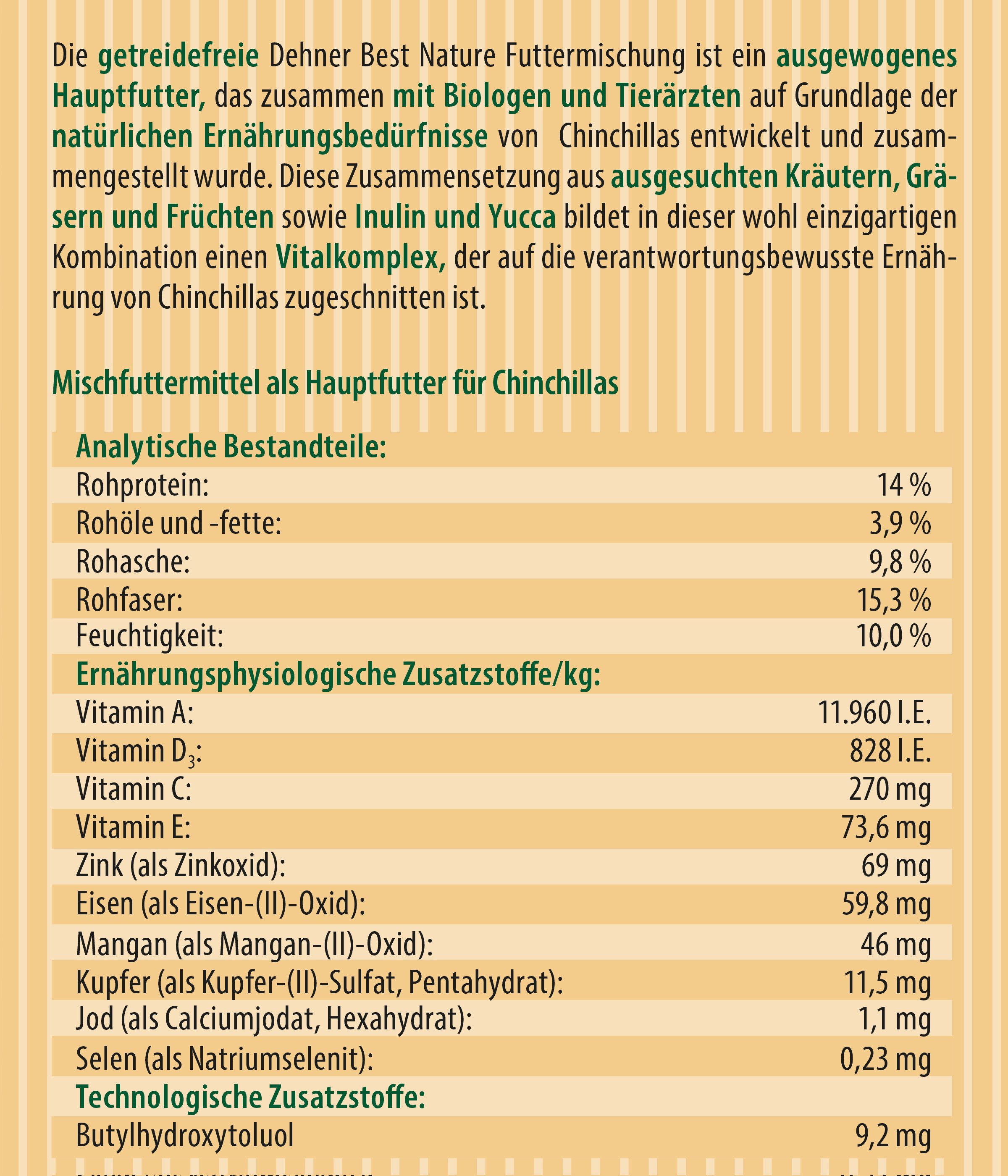 Dehner Best Nature Chinchillafutter getreidefrei, 2 kg Pellets, Hauptfutter für: Chinchillas, Nager, Kleintiere, 48,4 % Bergwiesenheu