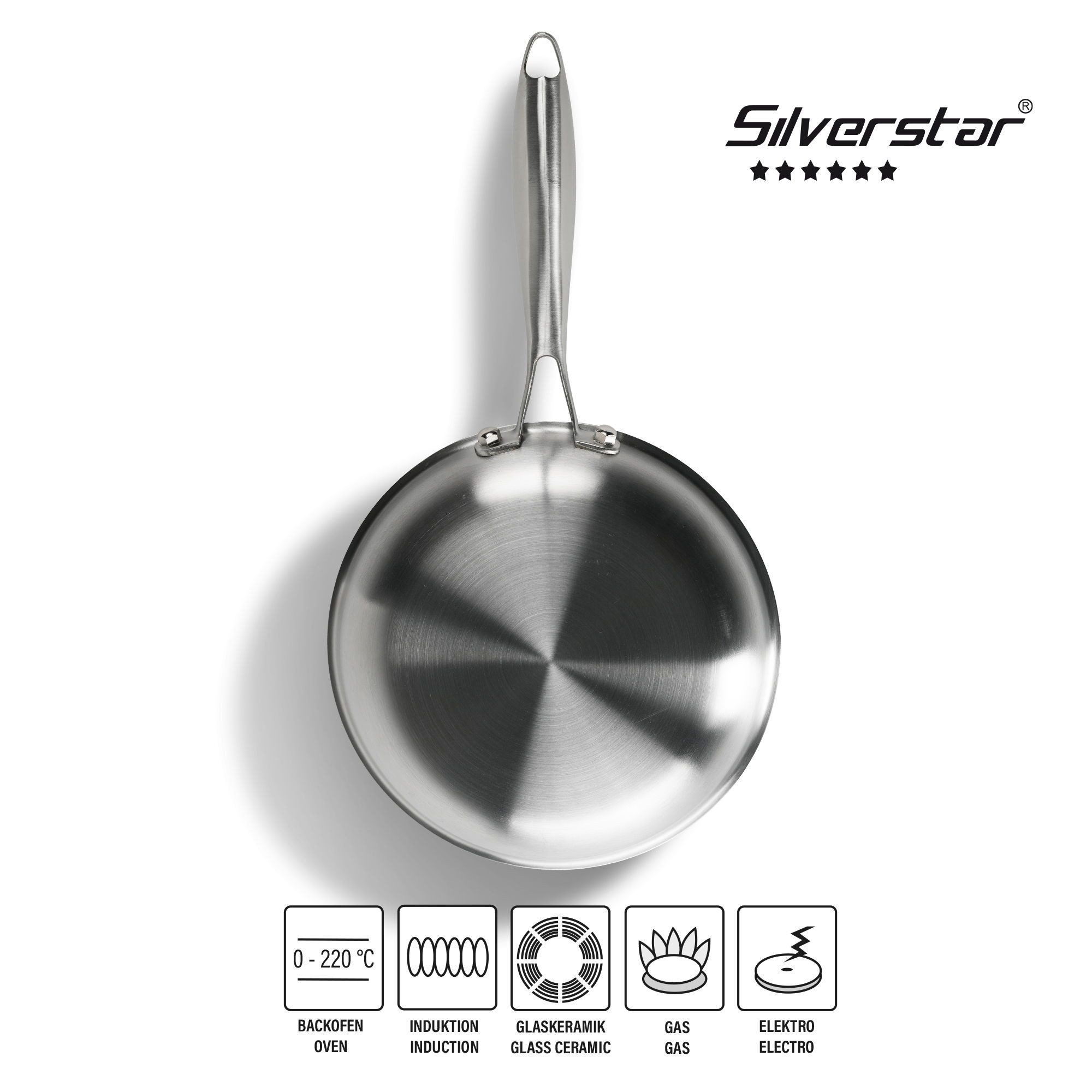 STONELINE Bratpfanne Silverstar® Edelstahlpfanne 24 cm mit Antihaftbeschichtung für, Aluminium, Edelstahl (1-tlg), Edelstahl, für scharfes Anbraten