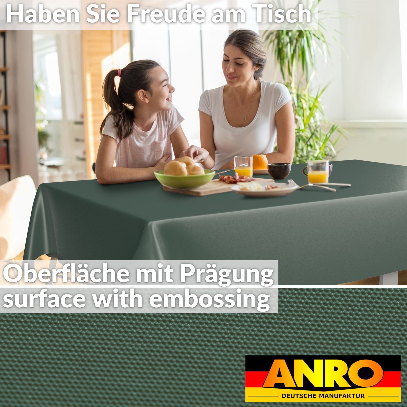 ANRO Tischdecke Wachstuchtischdecke abwaschbar UNI auch als Gartentischdecke (Einzelstück 1-tlg), wasserabweisend pflegeleicht Textil-Optik Grün 100x140cm