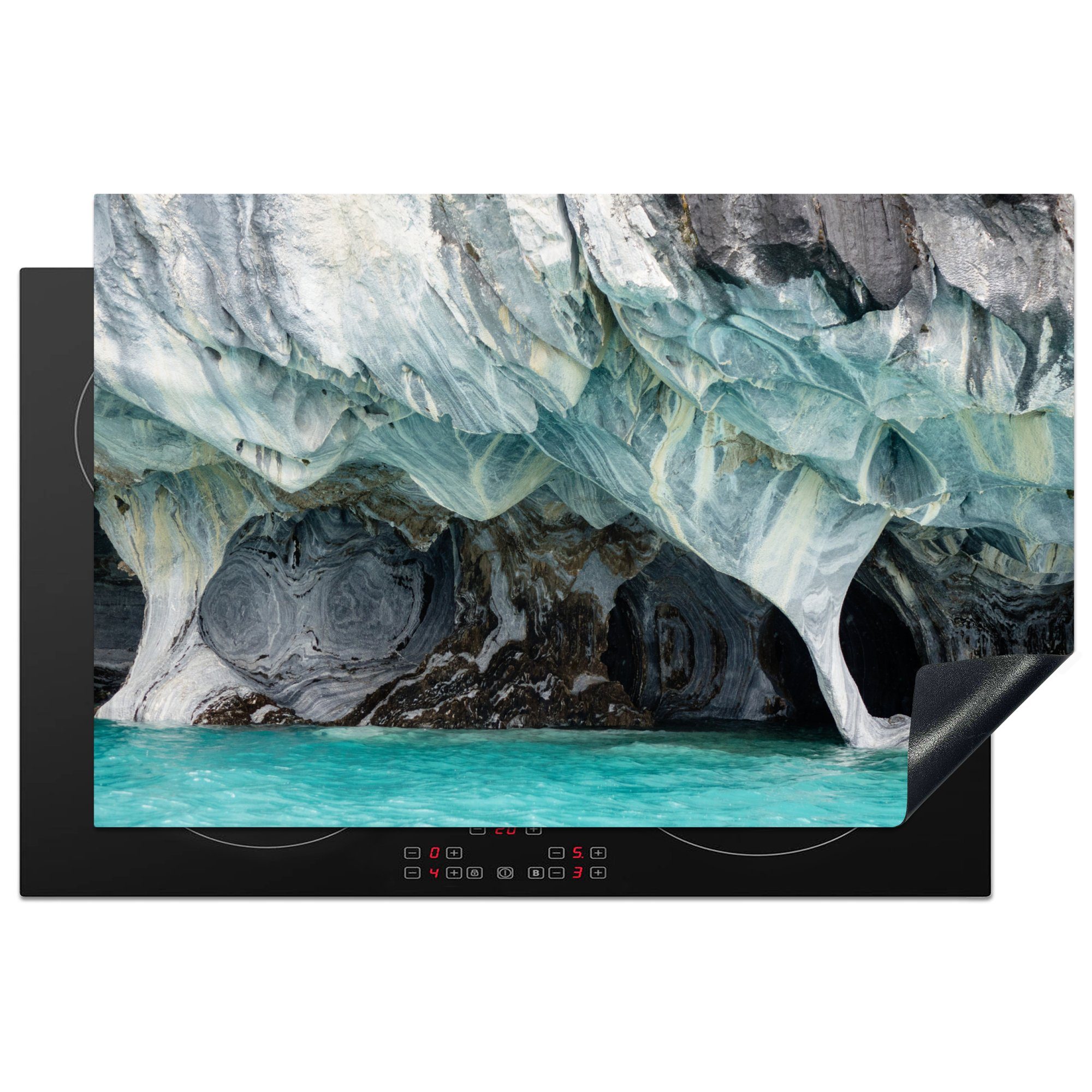 MuchoWow Herdblende-/Abdeckplatte Überflutete Höhlen der Marmorhöhlen in Chile, Vinyl, (1 tlg), 81x52 cm, Induktionskochfeld Schutz für die küche, Ceranfeldabdeckung