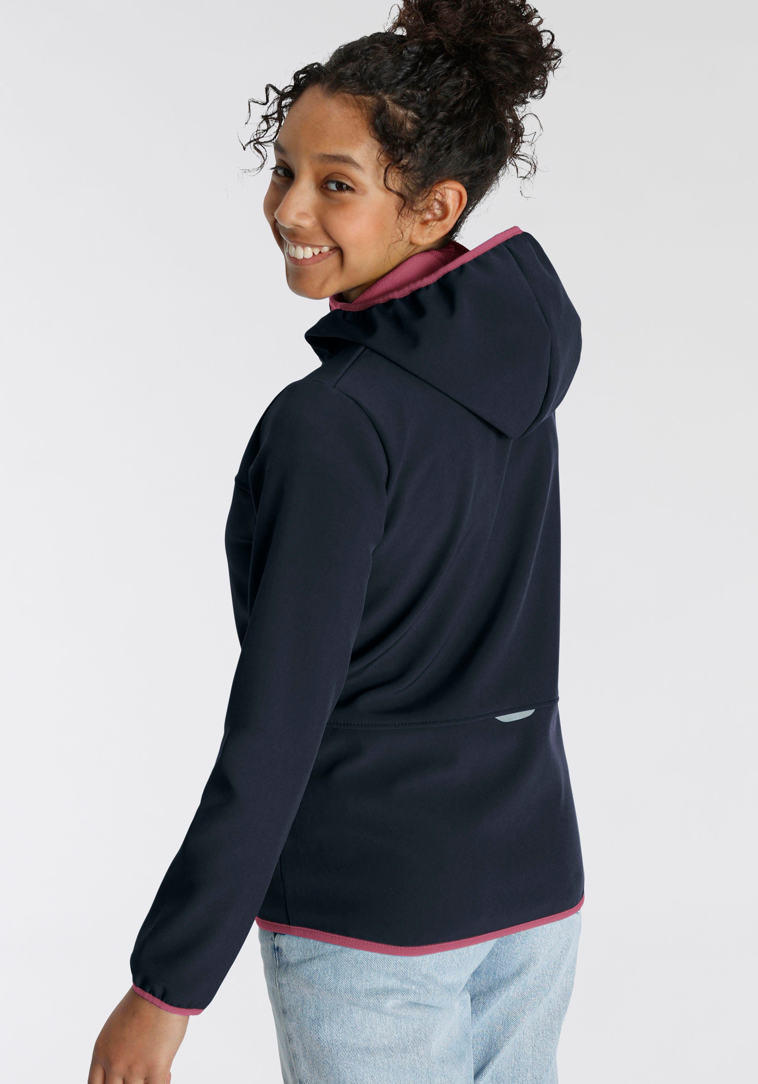 blue mit KIDS farblich Wolfskin Jack Softshelljacke JACKET FOURWINDS abgesetzten night Details