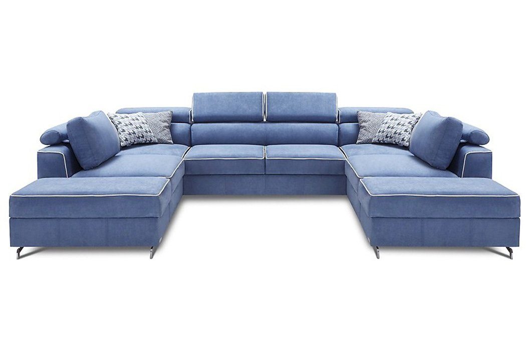JVmoebel Ecksofa, Wohnlandschaft Bettfunktion Stoff Ecksofa U-Form Couch Design Polster
