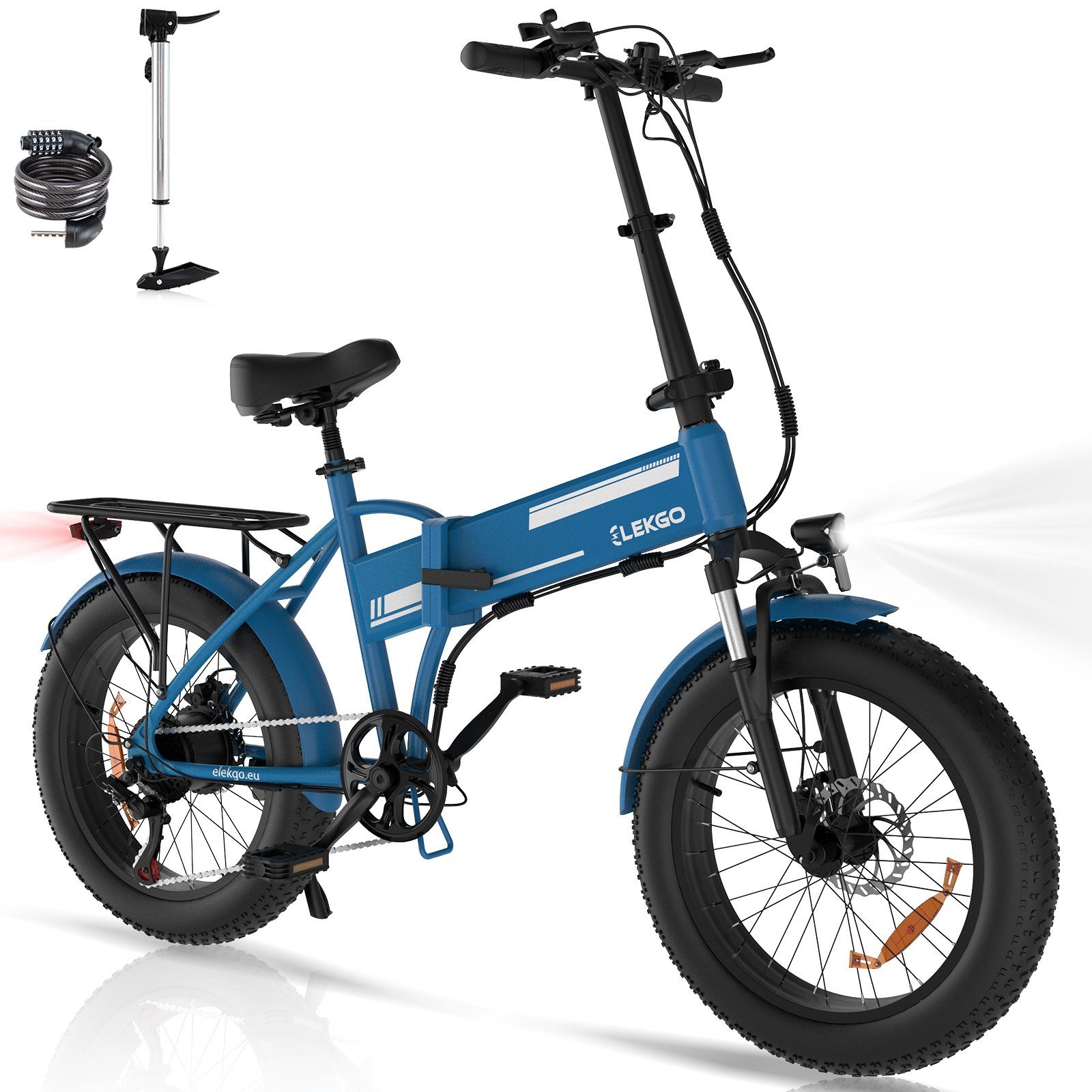 ELEKGO E-Bike 20*4,0 zoll Elektrofahrrad mit36V12Ah Batterie Snowbike für Erwachsene, 7 Gang shimano, 250W Motor