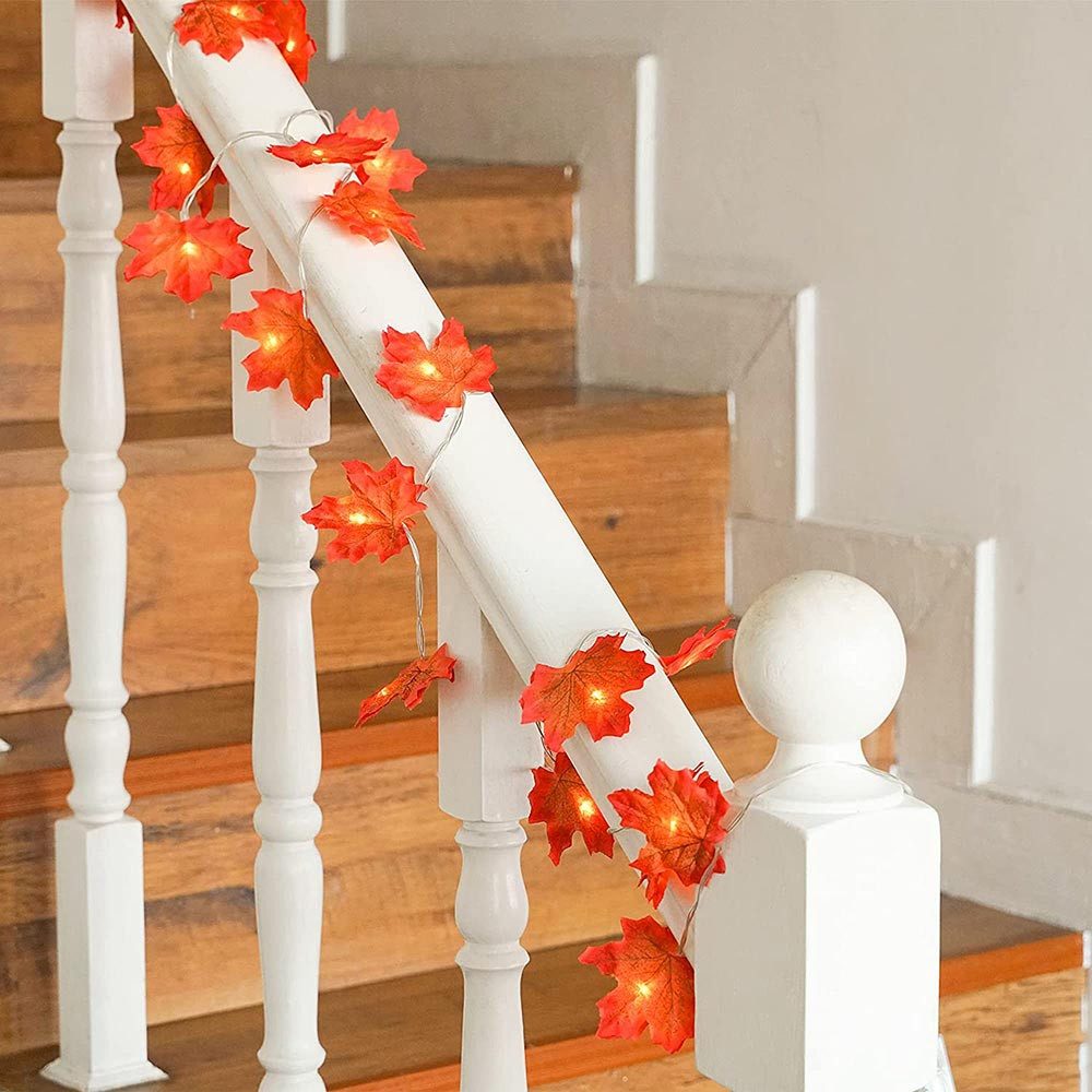 Lapamax LED-Lichterkette Herbst Lichterkette Batterie mit Ahornblättern, 1,5–6M, Halloween Deko, 2 Modi, für Halloween Theme Erntedankfest Weihnachtsfeiern – Bild 4 von 5