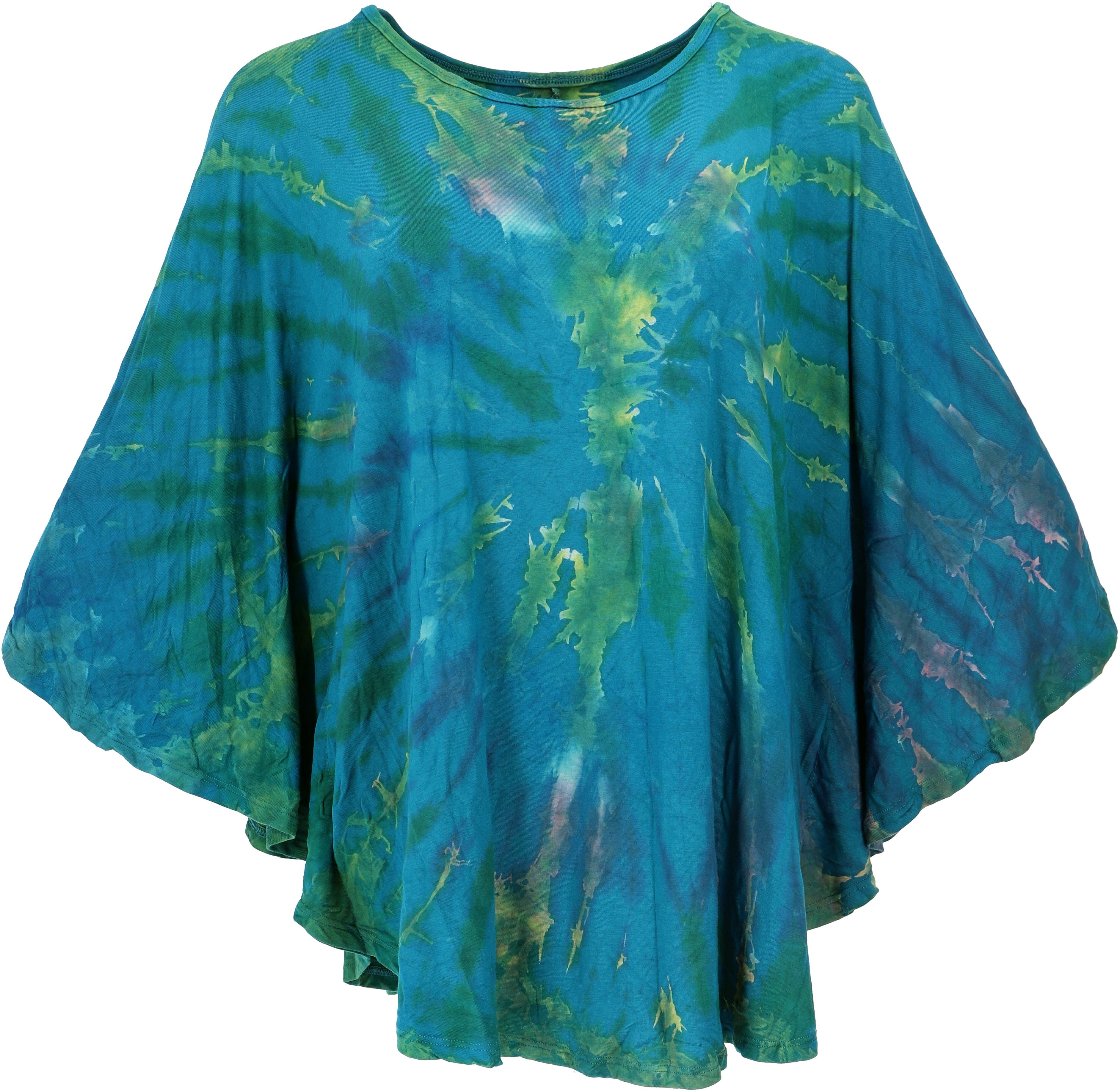 Boho Batik Unikat Poncho, Tunika, Bekleidung Longbluse petrol alternative Kaftan,.. Guru-Shop