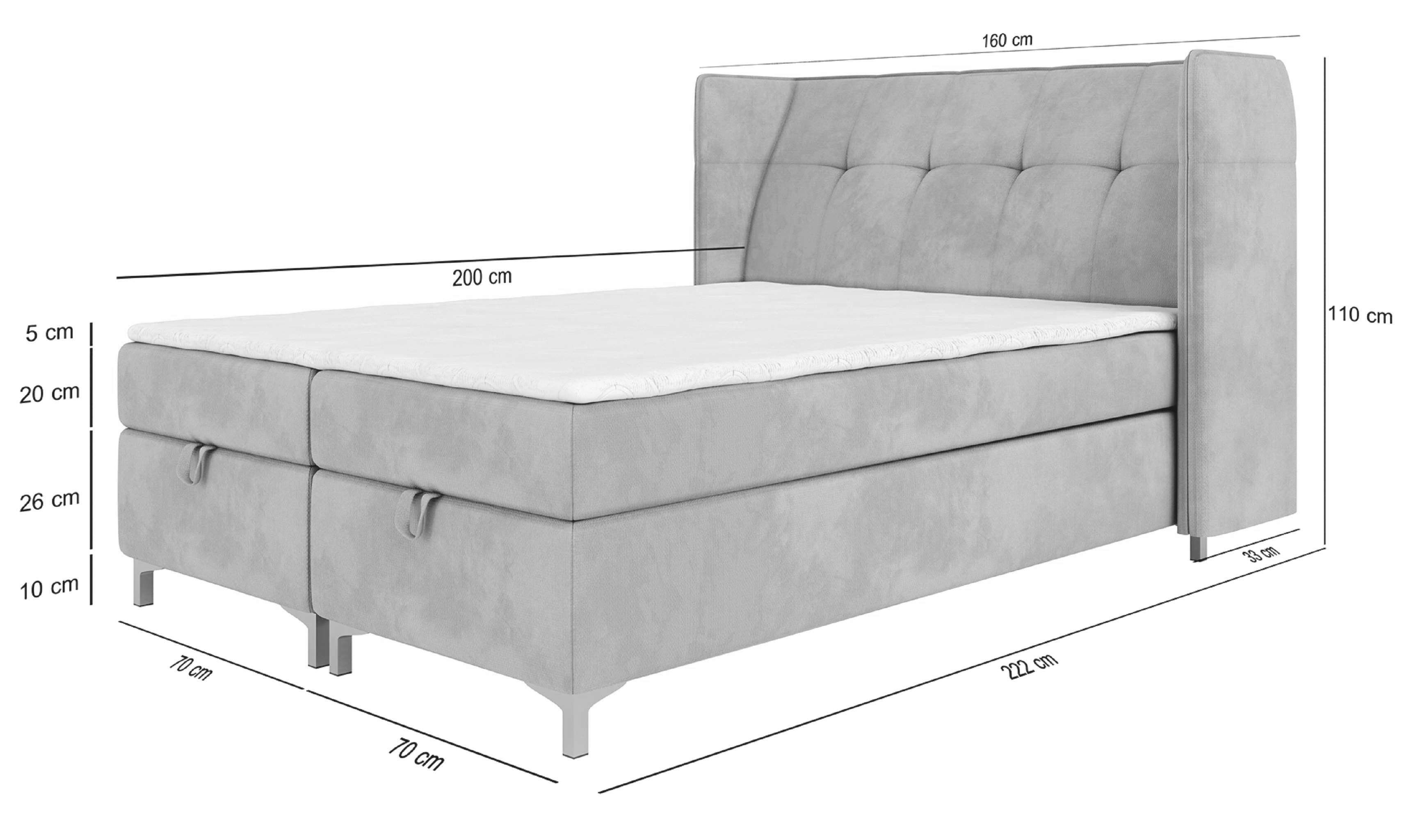 140,160, wahlweise Farben 5 Bettkasten Größen TOLIE Furnix mit und 200x Topper, 200 Dunkelblau Bett 7 180, cm und in Polsterbett