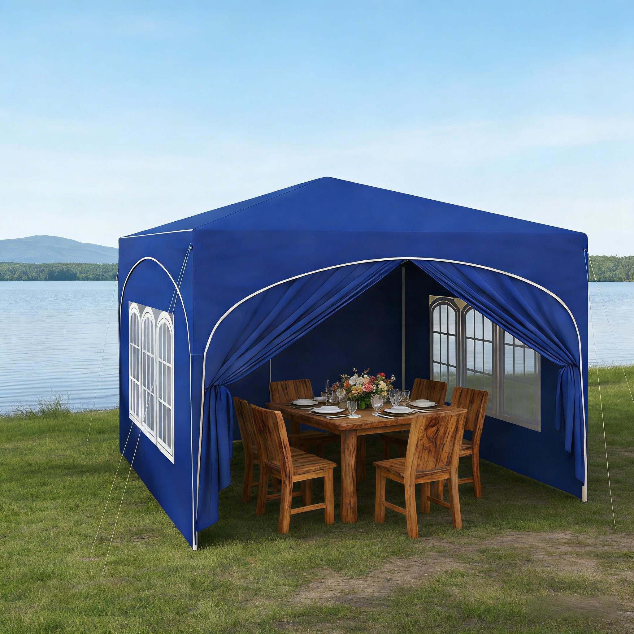 CHICFURN Pavillon Outdoor-Zelt mit Dach und Tragetasche für Garten und Veranstaltungen, mit 4 Seitenteilen, (Packung), Schnell aufgestellt für Feiern und Outdoor, Blau 3 × 3 m