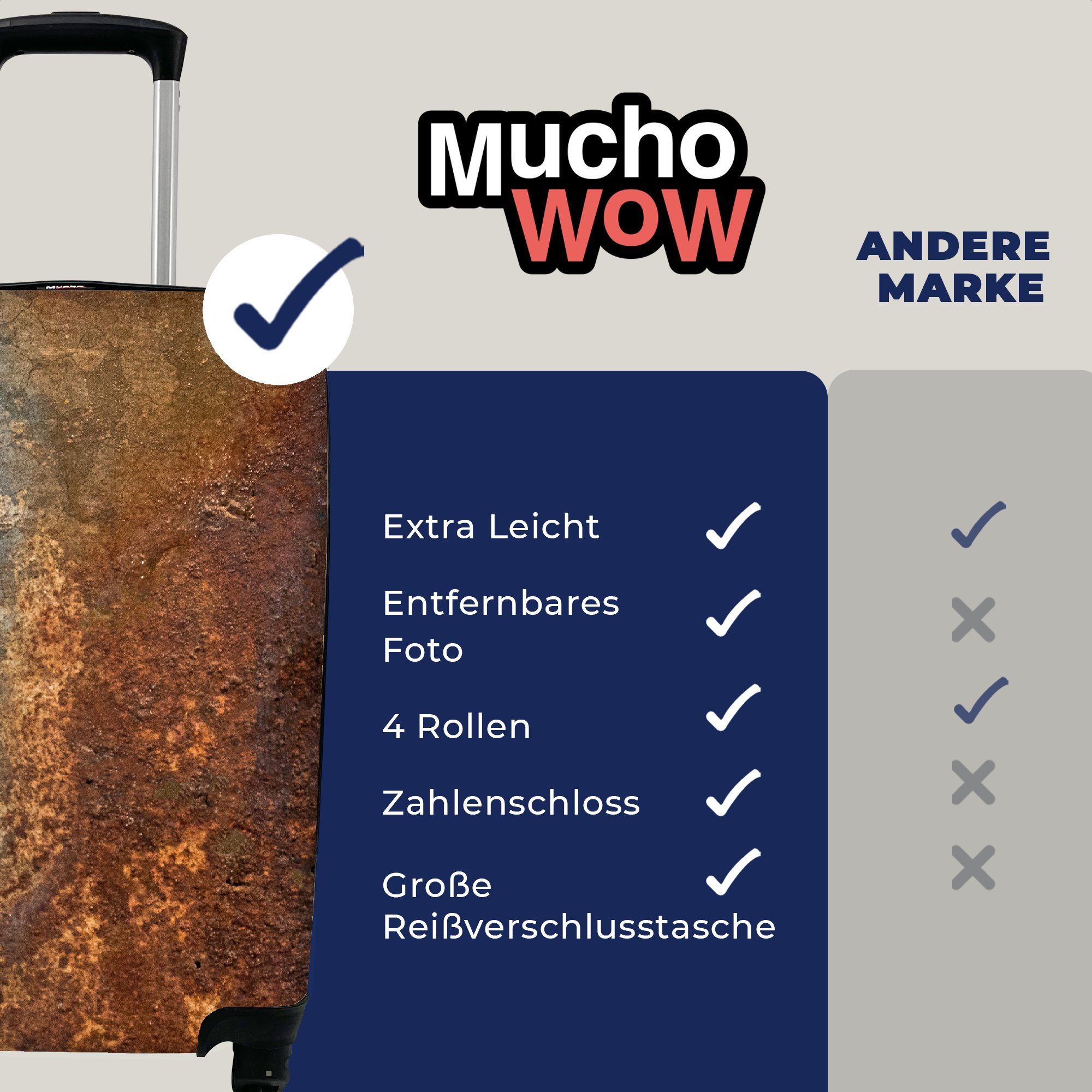 - Rost Stahl - mit MuchoWow Handgepäckkoffer - - Reisetasche Abstrakt, - Trolley, - Reisekoffer Grau Alt Handgepäck Orange für 4 Muster rollen, Ferien, Rollen,