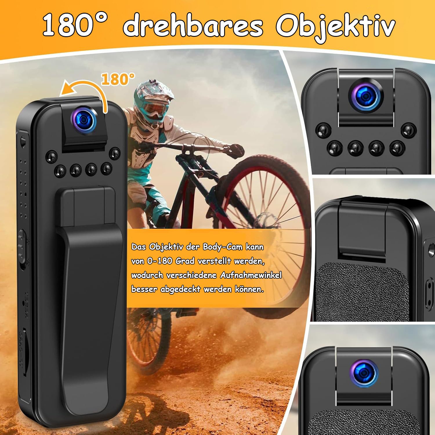 SinLaw Überwachungskamera HD 1080P Minikamera, tragbare Nachtsichtkamera,180° drehbares Objektiv (1-tlg., 180° drehbare Linse, stabiler Clip)