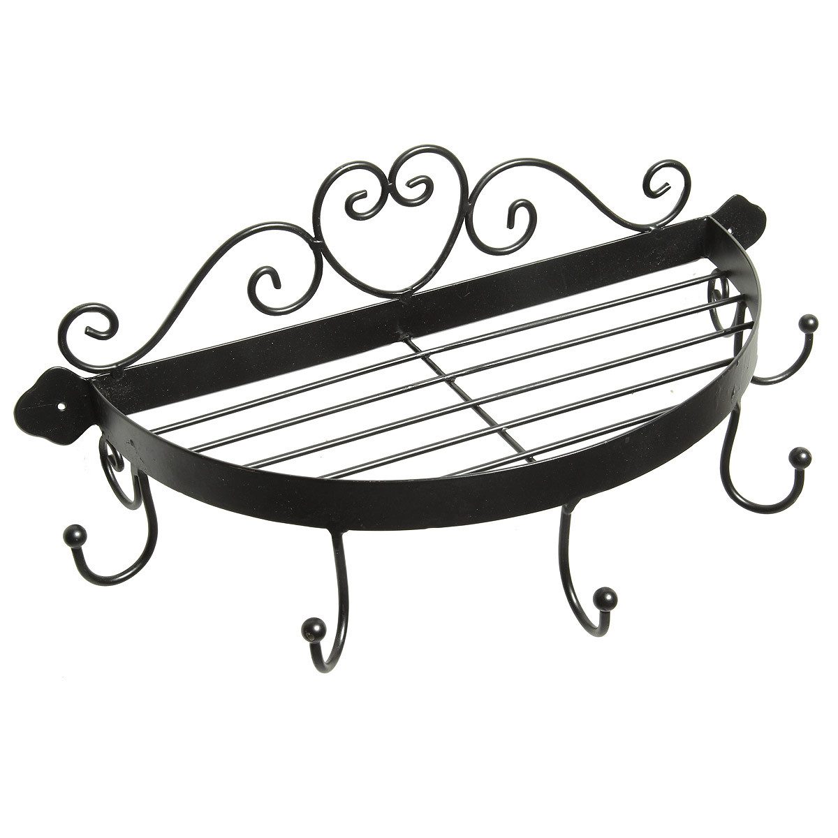 Ambiente Haus Wandregal Regal halbrund mit Haken in Schwarz, 1-tlg., Aufbewahrungslösung für Flur, Küche oder Bad mit 5 Haken
