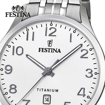 Festina Quarzuhr Festina Herren Uhr F20466/1 Elegant, (Analoguhr), Herren Armbanduhr rund, Titanarmband silber