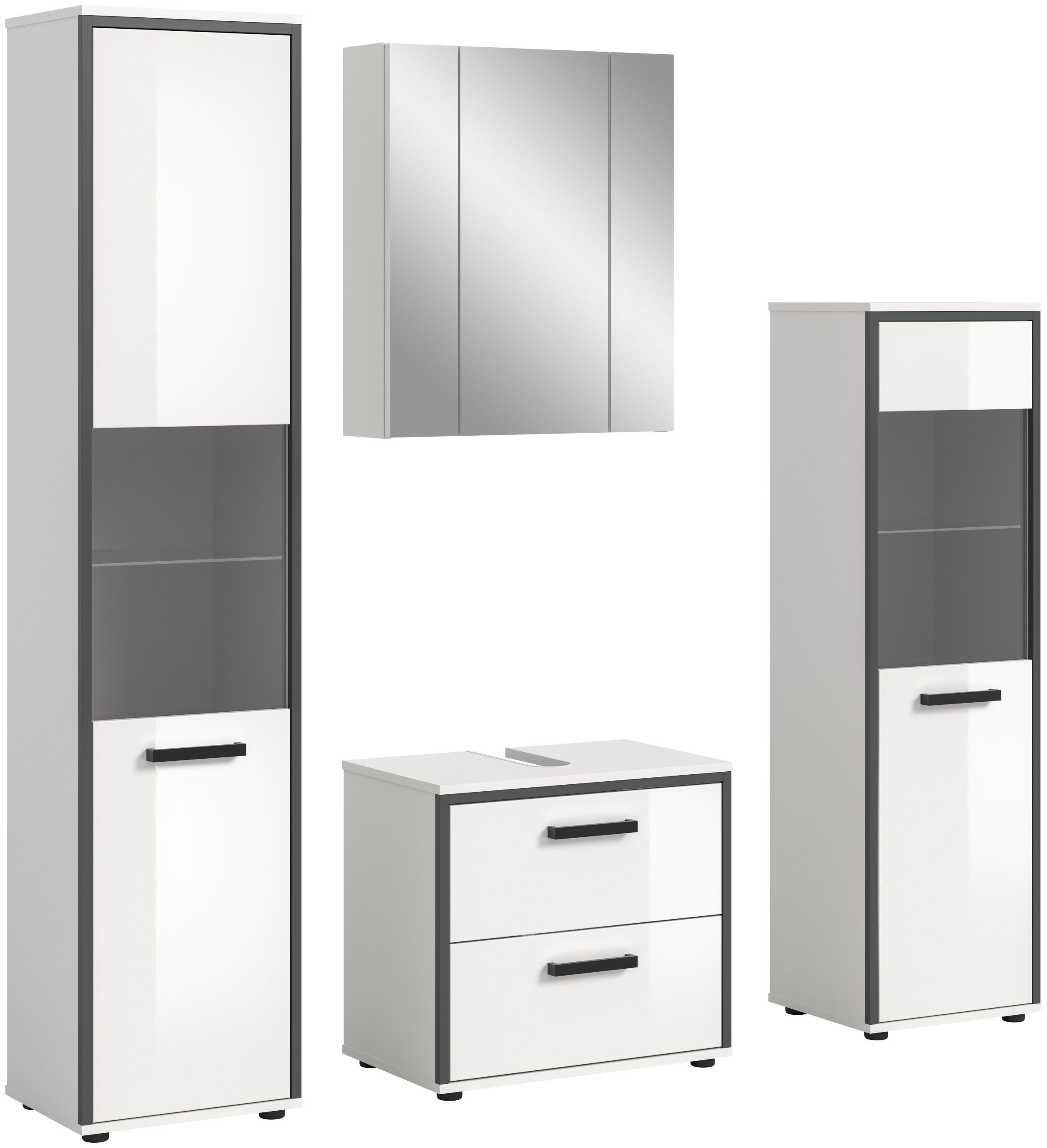 xonox.home Badmöbel-Set, (4-tlg), in weiß hochglanz Frontglas grau getönt B/H/T ca.: 171/188/37 cm