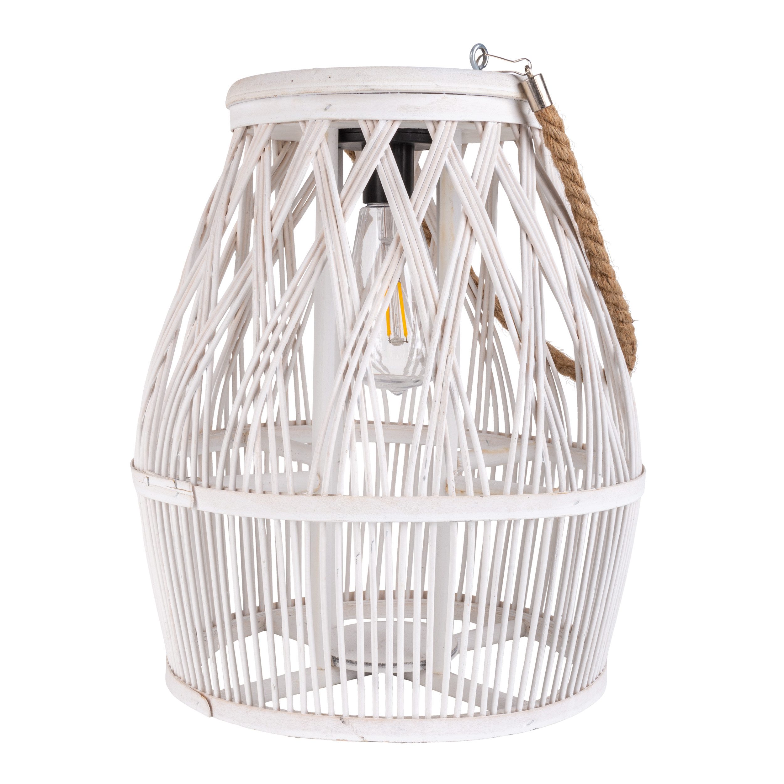 näve LED Solarleuchte Korbinian, Tageslichtsensor, LED fest integriert, Warmweiß, Korbleuchte (Rattan) weiß mit LED Birne warmweiß, inkl. Akku, H: 34cm