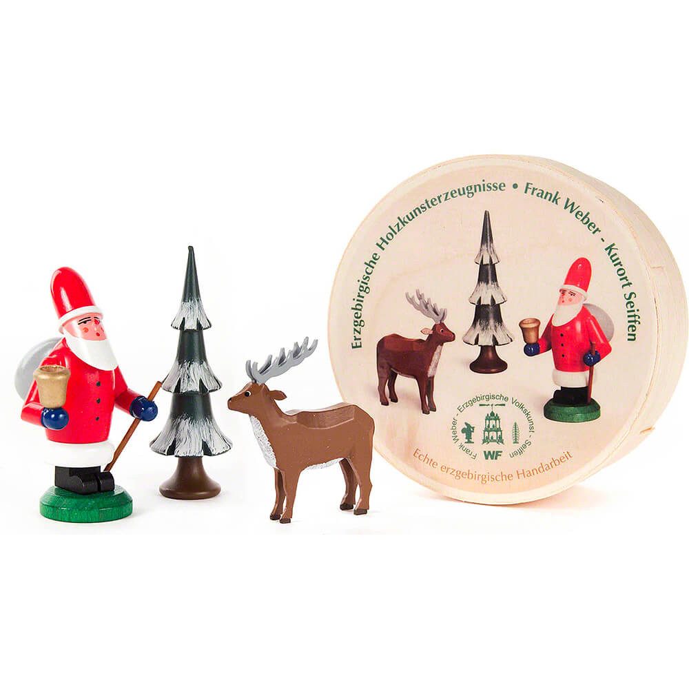 Dregeno Erzgebirge Dekofigur Weihnachtsmann, Baum und Hirsch in Spandose (5,5cm) von Dregeno Seiffe