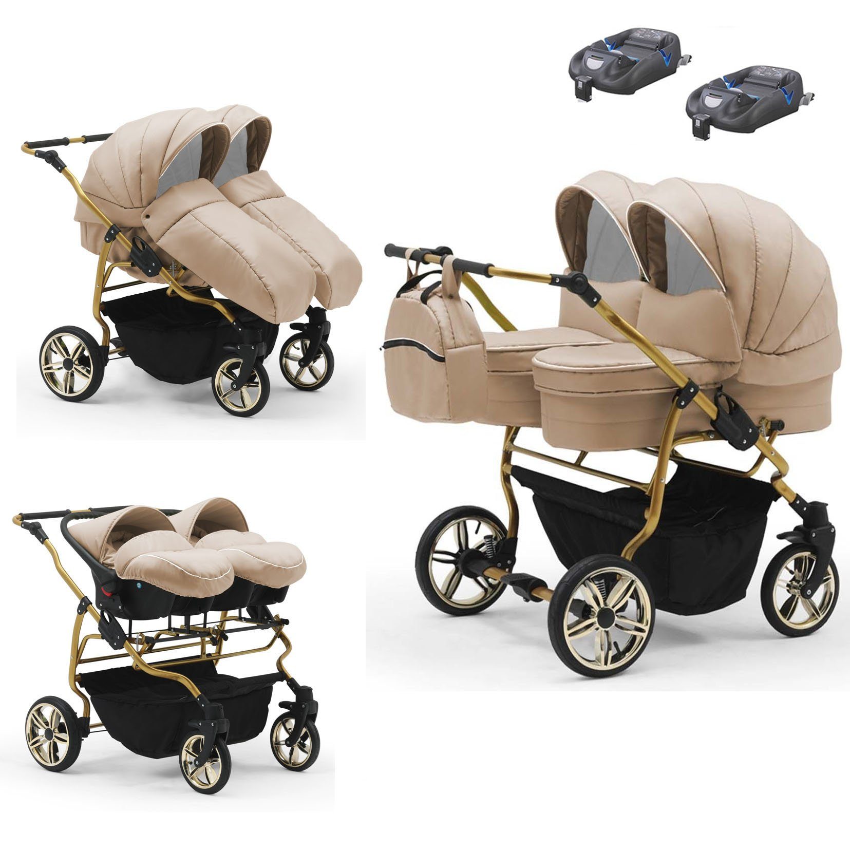 babies-on-wheels Gold - in 1 Teile in 15 Farben Zwillingswagen Duet - Lux Beige 4 33 Zwillingswagen