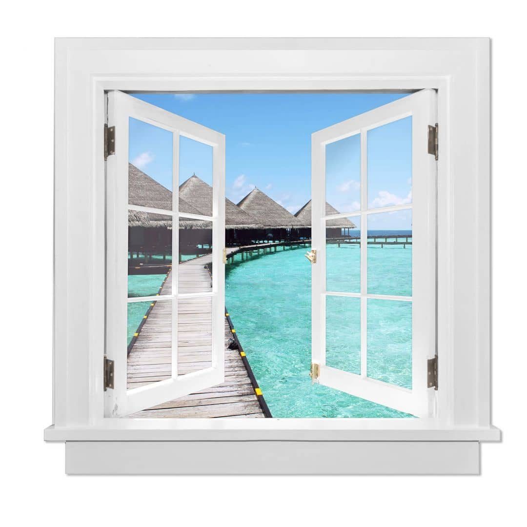 K&L Wall Art Wandtattoo Wellness Wandbild Shui Deko Feng selbstklebend 3D Strandhaus Malediven, Aufkleber Fenster Wandtattoo