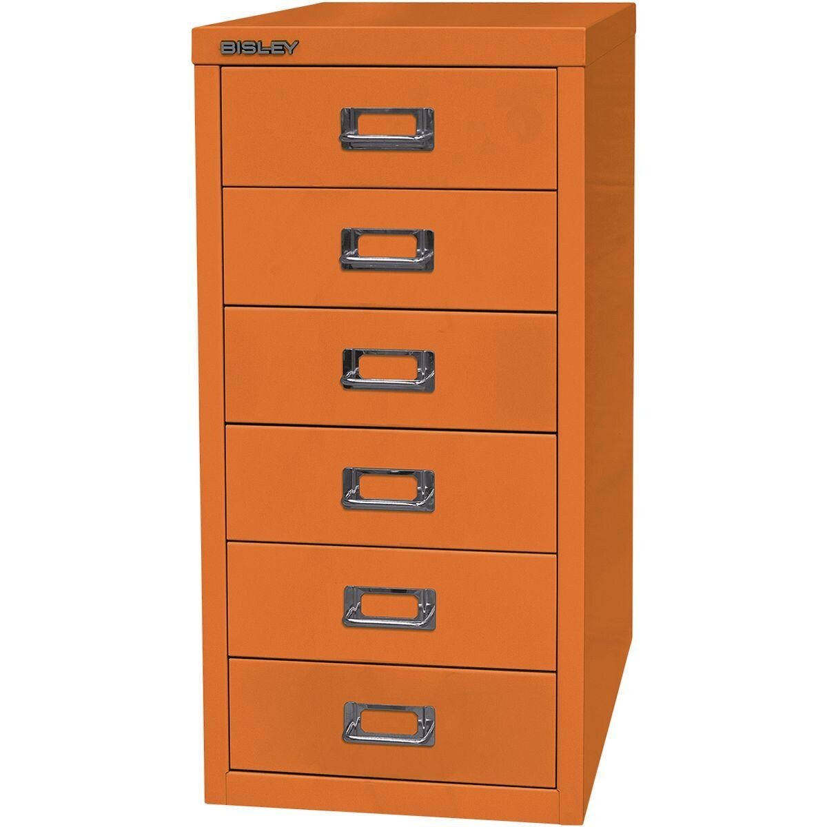 orange Schrank aus Stahl, ohne Bisley Sockel, A4 MultiDrawer Beistellschrank 6 Schubladen,
