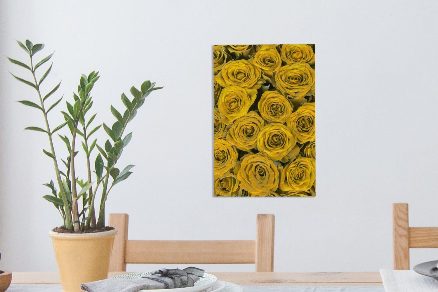 OneMillionCanvasses® Leinwandbild Rosen fertig - (1 - Gelb, Gemälde, 20x30 inkl. bespannt St), cm Zackenaufhänger, Leinwandbild Blumenstrauß