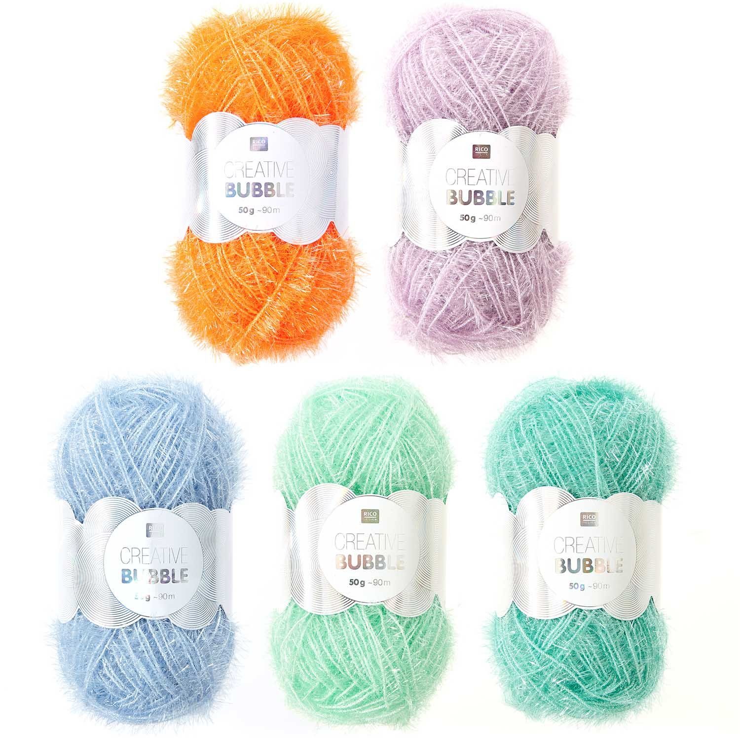 Rico Design Creative Bubble Schwammgarn, 5x50g Spülschwamm Garn Set Effektgarn, (zum Häkeln und Stricken), günstig im 5er Pack kaufen